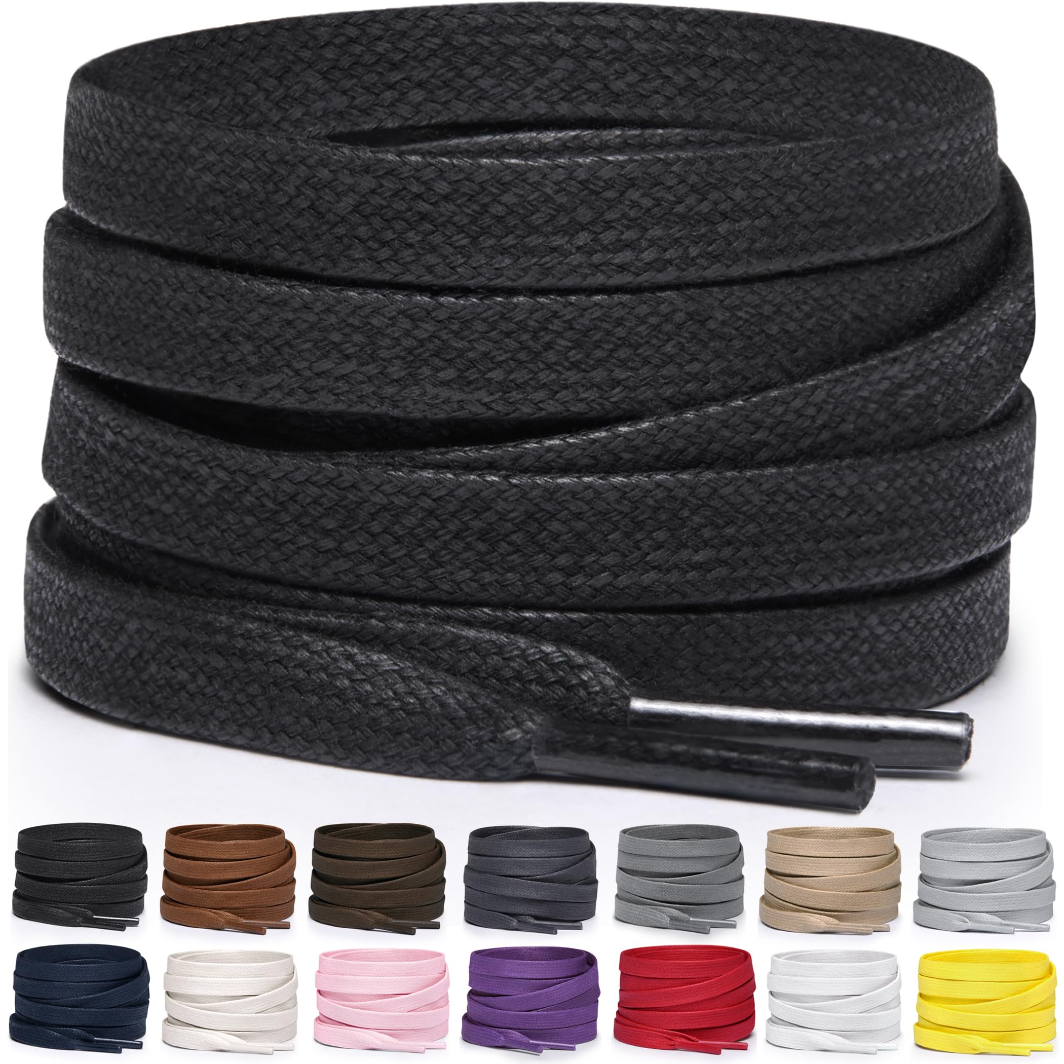 Miscly Flat Waxed Cotton Shoe Laces for Boots, Sneakers, and Shoes – Multiple Lengths and Colors AvailableClimatePartner certified