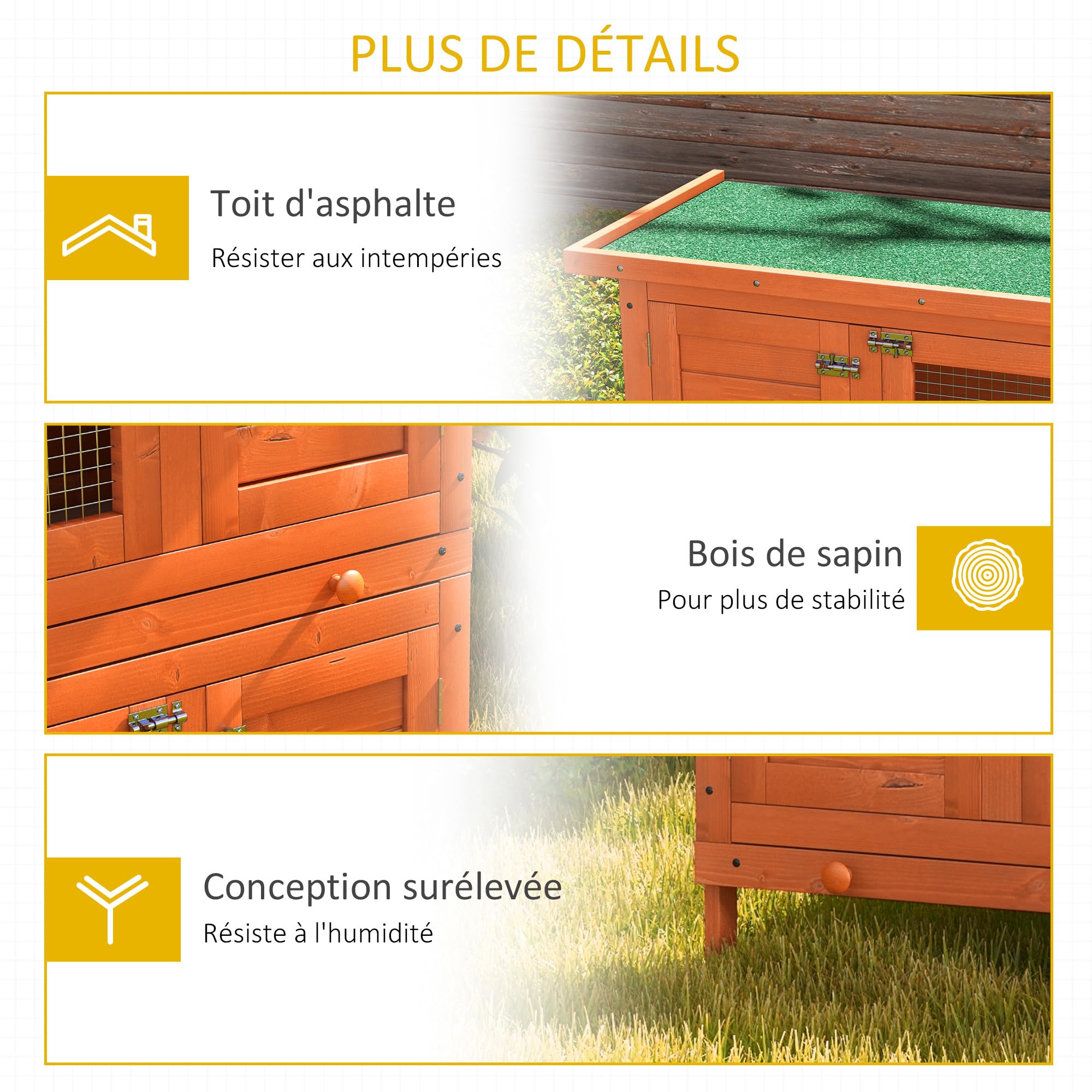 PawHut Clapier à Lapin Double Niveau Toit Ouvrant 90L x 45l x 90H cm | Cage à Lapin, Plateaux Coulissants, 4 Portes Verrouillables