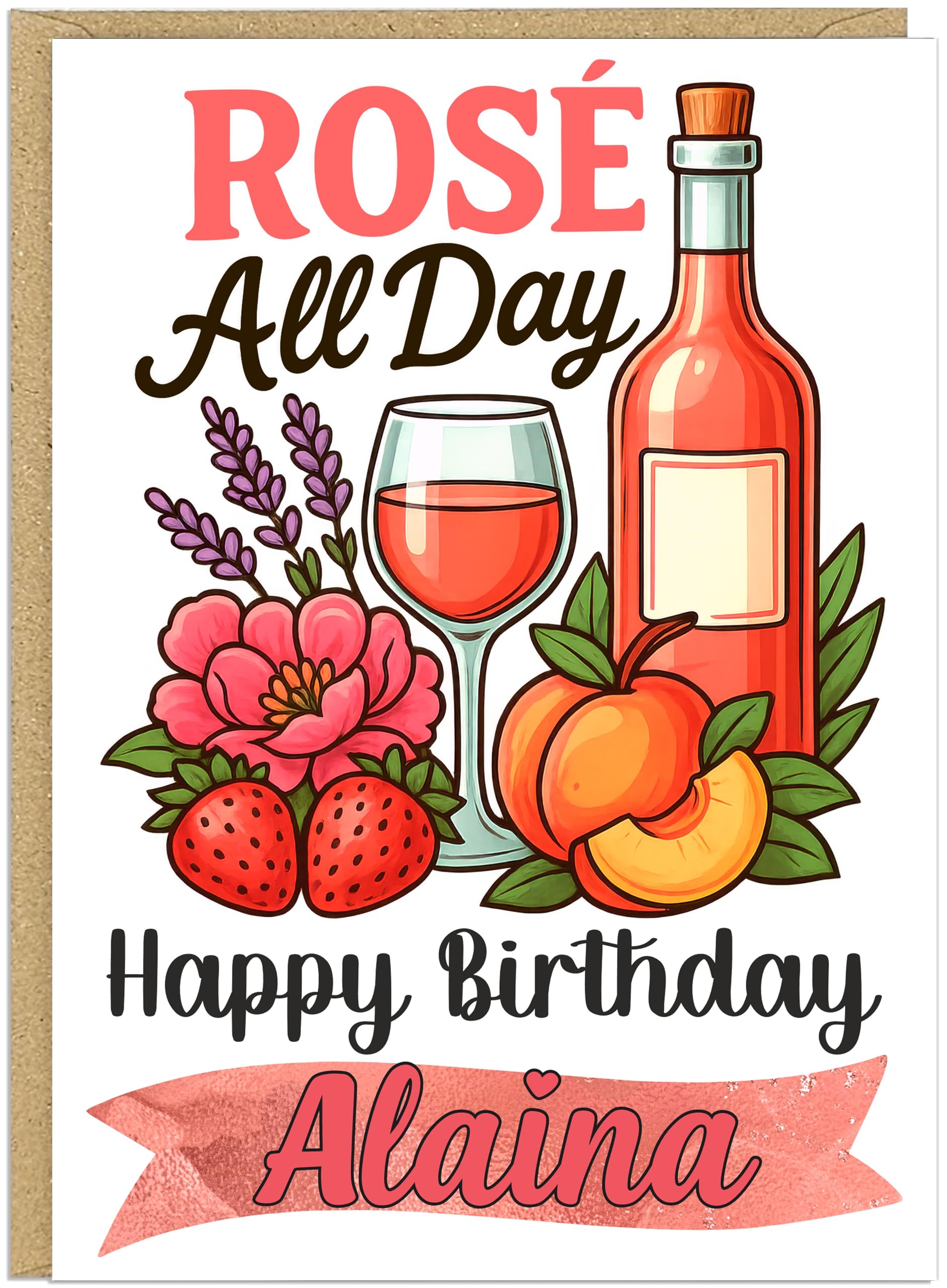 Personalised Alcohol Themed Birthday Cards - Custom Own Name With 9 Fun Designs Gin Margaritas Mimosas Prosecco Rosé Rum Tequila Vodka Whiskey Wine - Happy Birthday Greeting Cards A5 (Rosé)