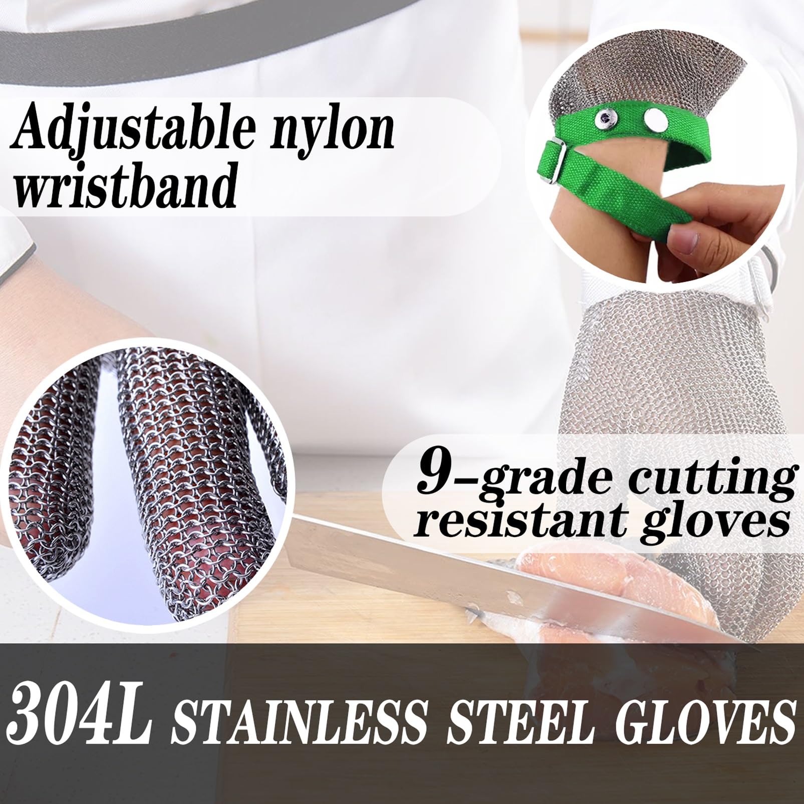 Gant Anti Coupure Gants De Mandoline Anti-couteau Coupés En Usine, Gants De Travail De Sécurité Antidérapants Avec Bracelet En Nylon Réglable(XXL)
