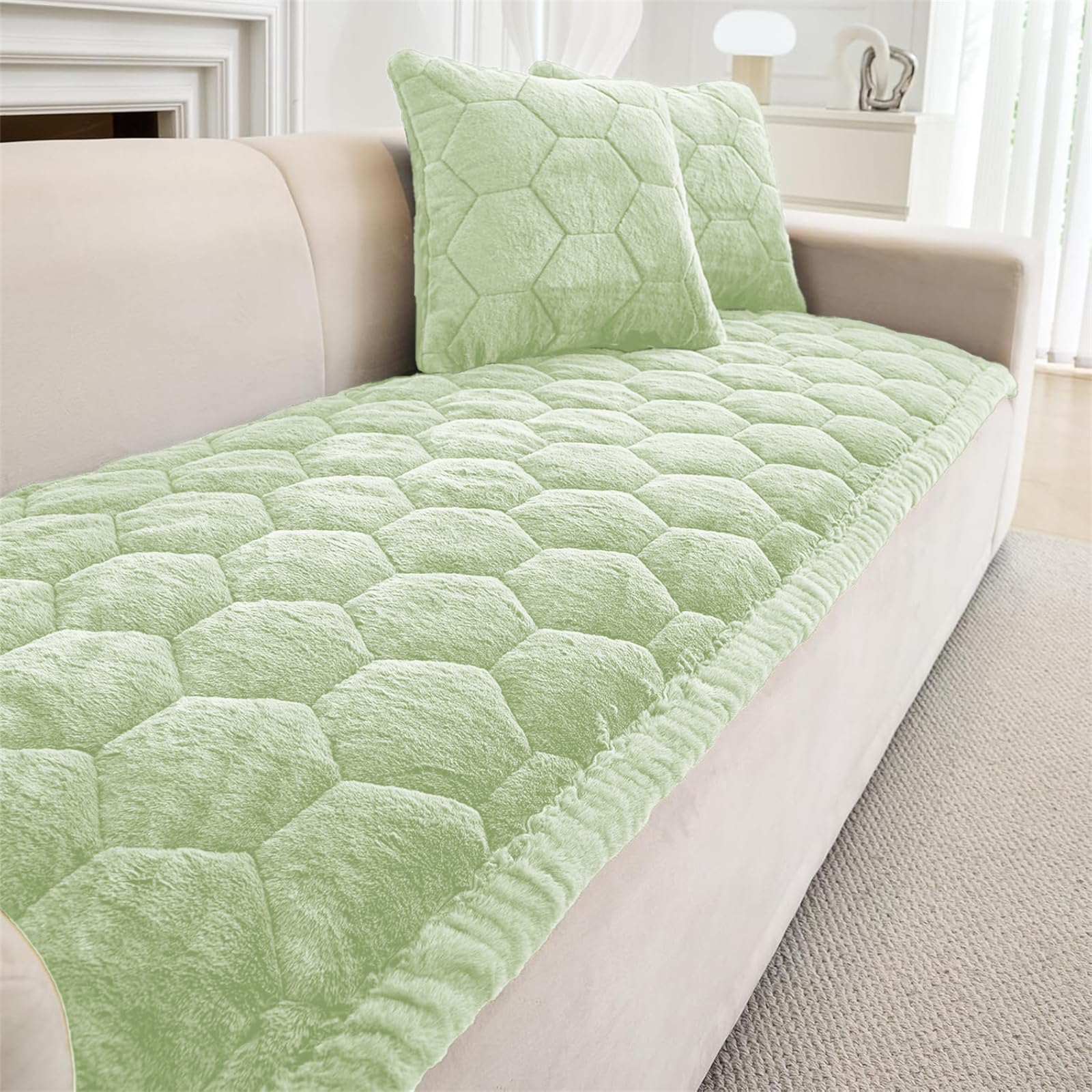 LINGKY Sofa Covers 1 2 3 4 Seater Non Slip Sofa Slipcovers Super Soft & Thick Faux Mink Velvet Sofa Cushion Covers Couch Covers Sofa Protectors from Pets/Kids/Dogs (Green, 70x90cm) — image 1