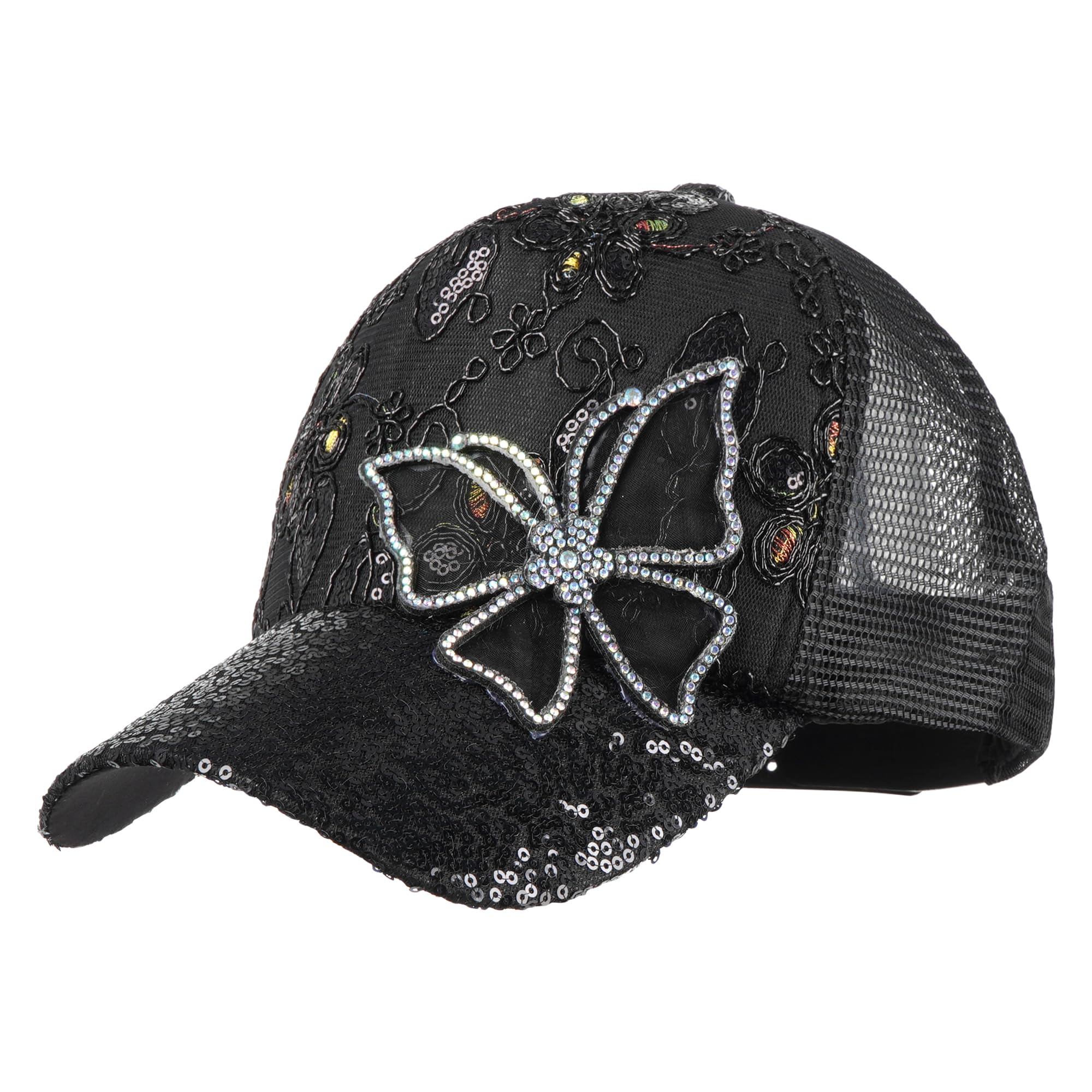 LABANCA Women's Butterfly Rhinestone Baseball Cap Adjustable Bling Sun Hat for Women Fashion Hip Hop Hat with Studded Design