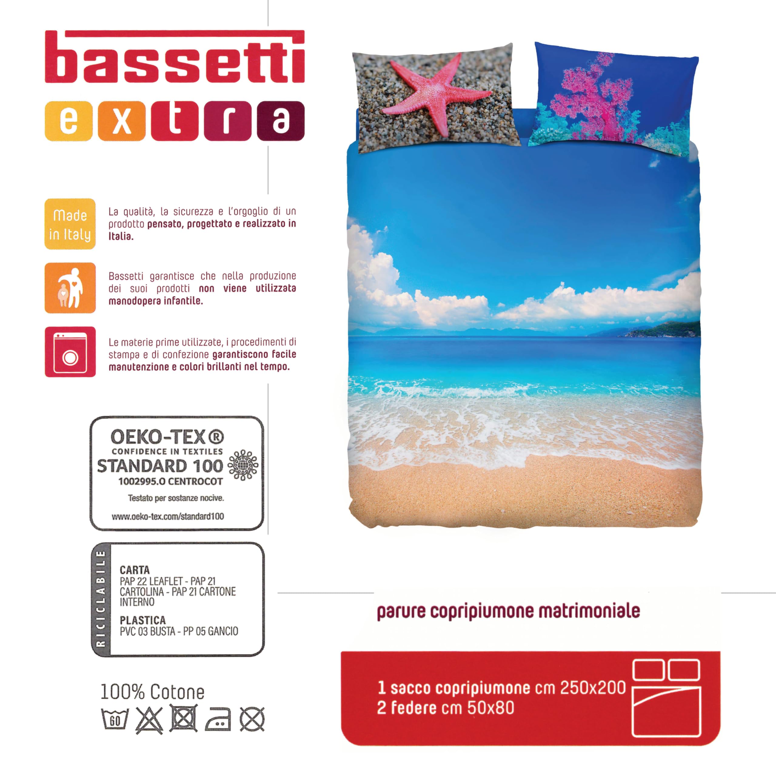 Bassetti Parure Copripiumino IMAGE Stampa Alta Definizione Made in ITALY copriletto lenzuolo stampa in digitale animali natura paesaggi balza applicata 100% cotone(HONOLULU, MATRIMONIALE)