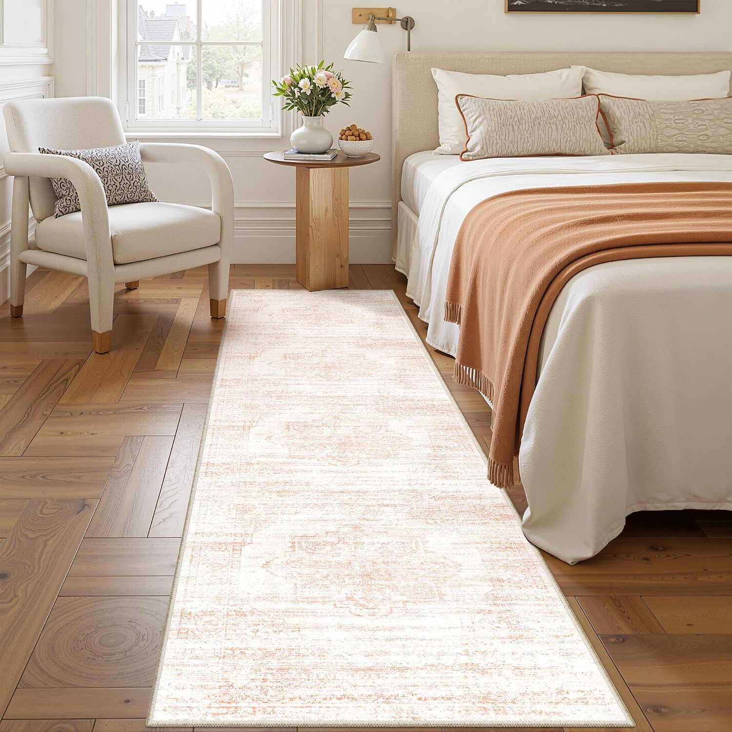 2x8 Runner Rug, Washable Runners for Hallways wirh Rubber Backing, Stain Resistant Kitchen Rug, Soft Thin Carpet Runner for Entrance, Bedroom, Living Room Indoor(2'x8', Pink/White) thumbnail