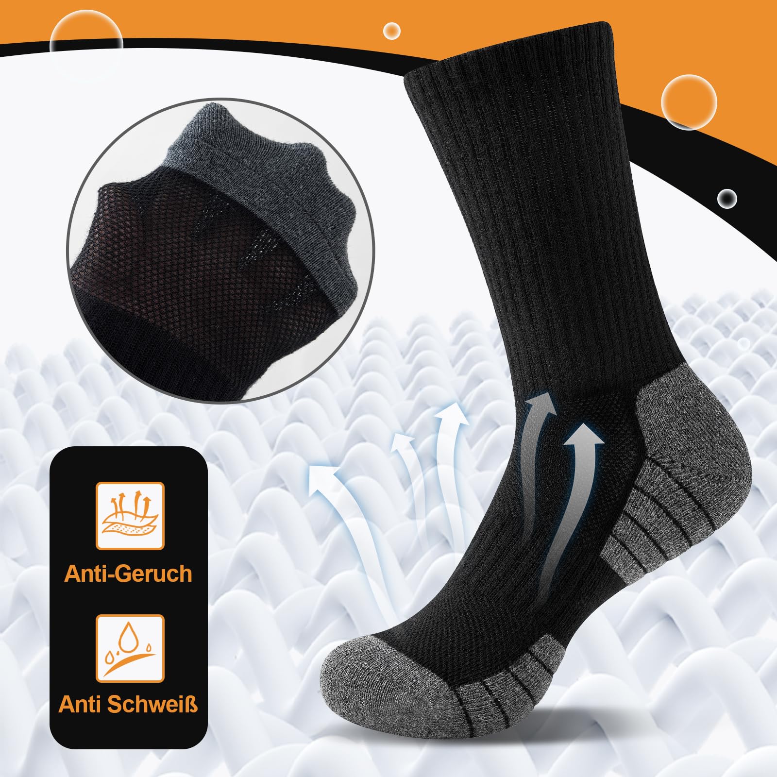 Niorasen Socken Herren Damen, 6 Paar Atmungsaktive Wandersocken Tennissocken Sportsocken, Baumwolle Gepolsterte Hochleistung Laufsocken Arbeitssocken, 43-46 39-42 35-38 47-50