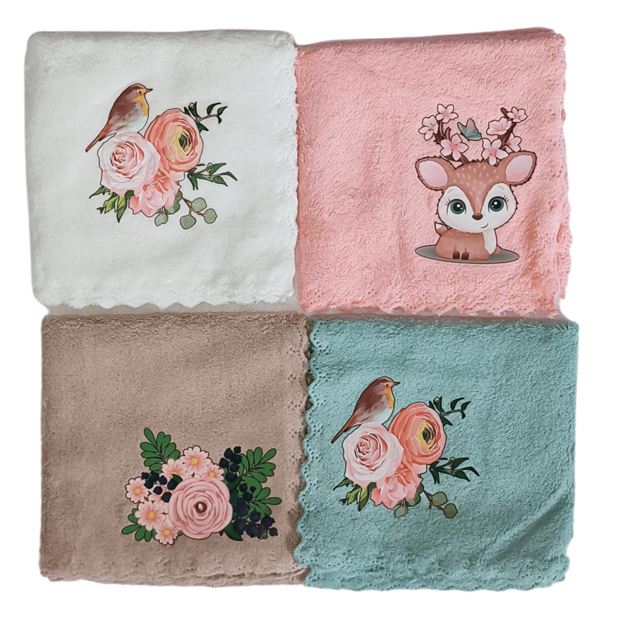 Face Towel Handkerchief Rumal 300GSM Soft and Absorbent Rubber Printed Face Towels for girls Women's, Kids and Newborn Babies Set of 4 Multicolor-image-23