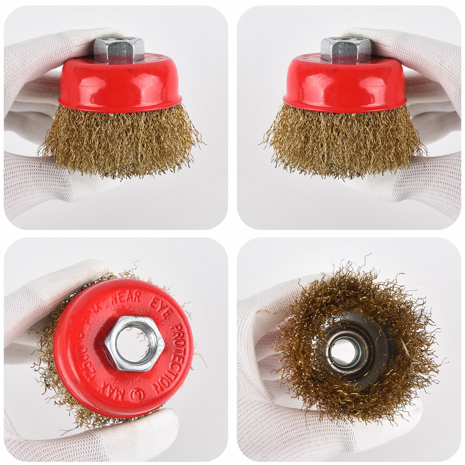 Lot de 3 brosses métalliques rotatives pour enlever la rouille, brosse rotative en fil d'acier pour perceuse avec revêtement en laiton, meuleuse d'angle M14, 65 mm