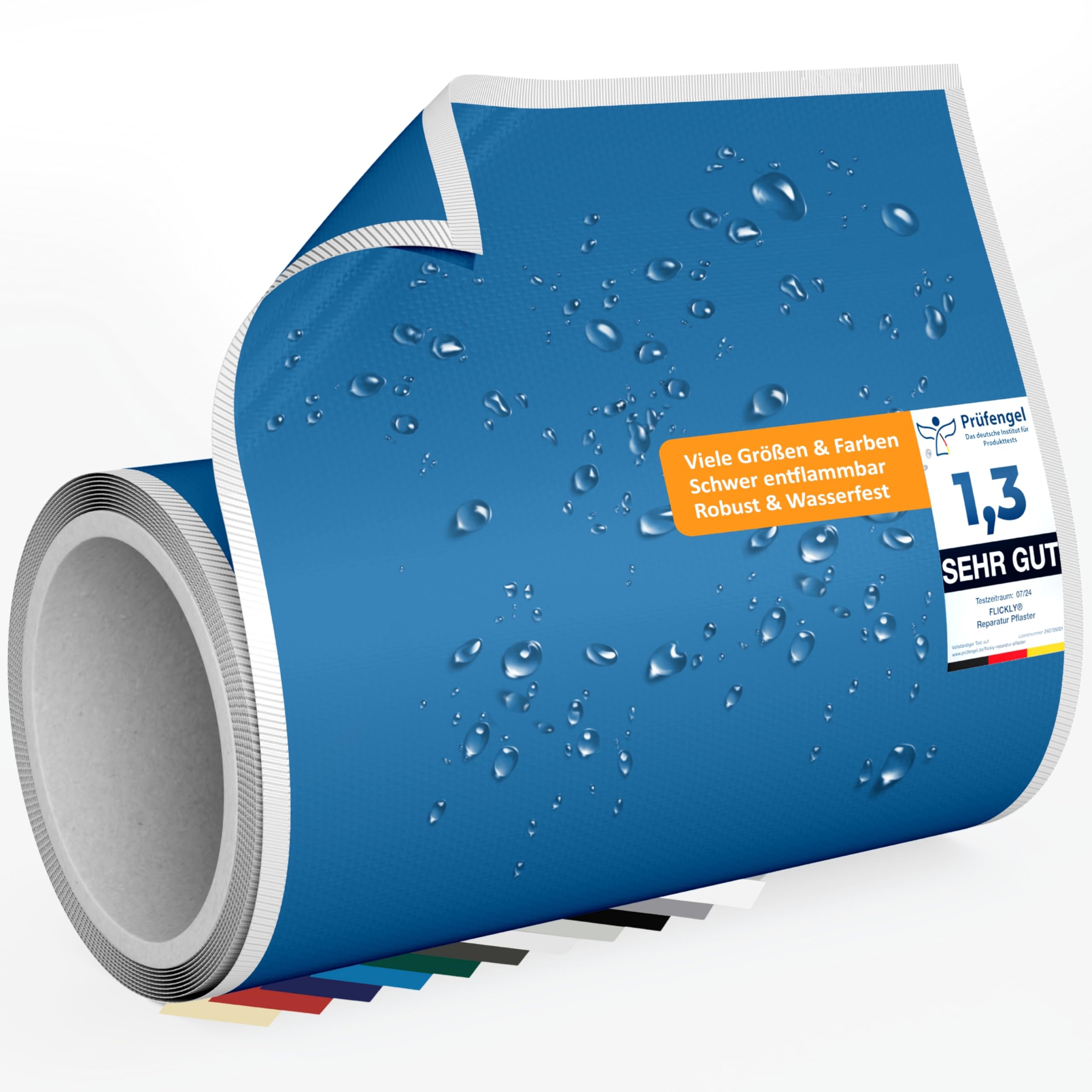 Pool Reparatur Flicken selbstklebend | robust & wasserfest | Poolfolie, Whirlpool, Luftmatratze & Wasserplane reparieren | Vorratspack | 2,5 m x 200 mm | (RAL5012) Lichtblau