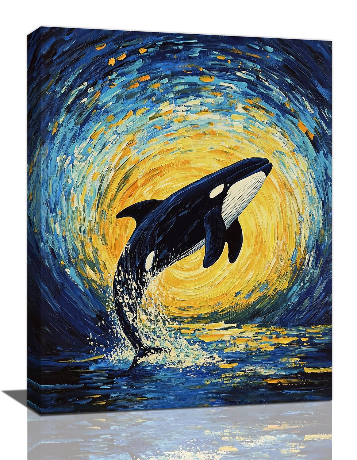 Olivine Whale Wall Art, Starry Night Ocean Pictures Wall Decor, Sea Animal Canvas Prints Painting, Framed Artwork for Bathroom Bedroom Living Room