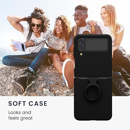 Miniatura 3 de kwmobile Funda compatible con Samsung Galaxy Z Flip4 - Funda suave con acabado de silicona y bucle de anillo de dedo - Negro