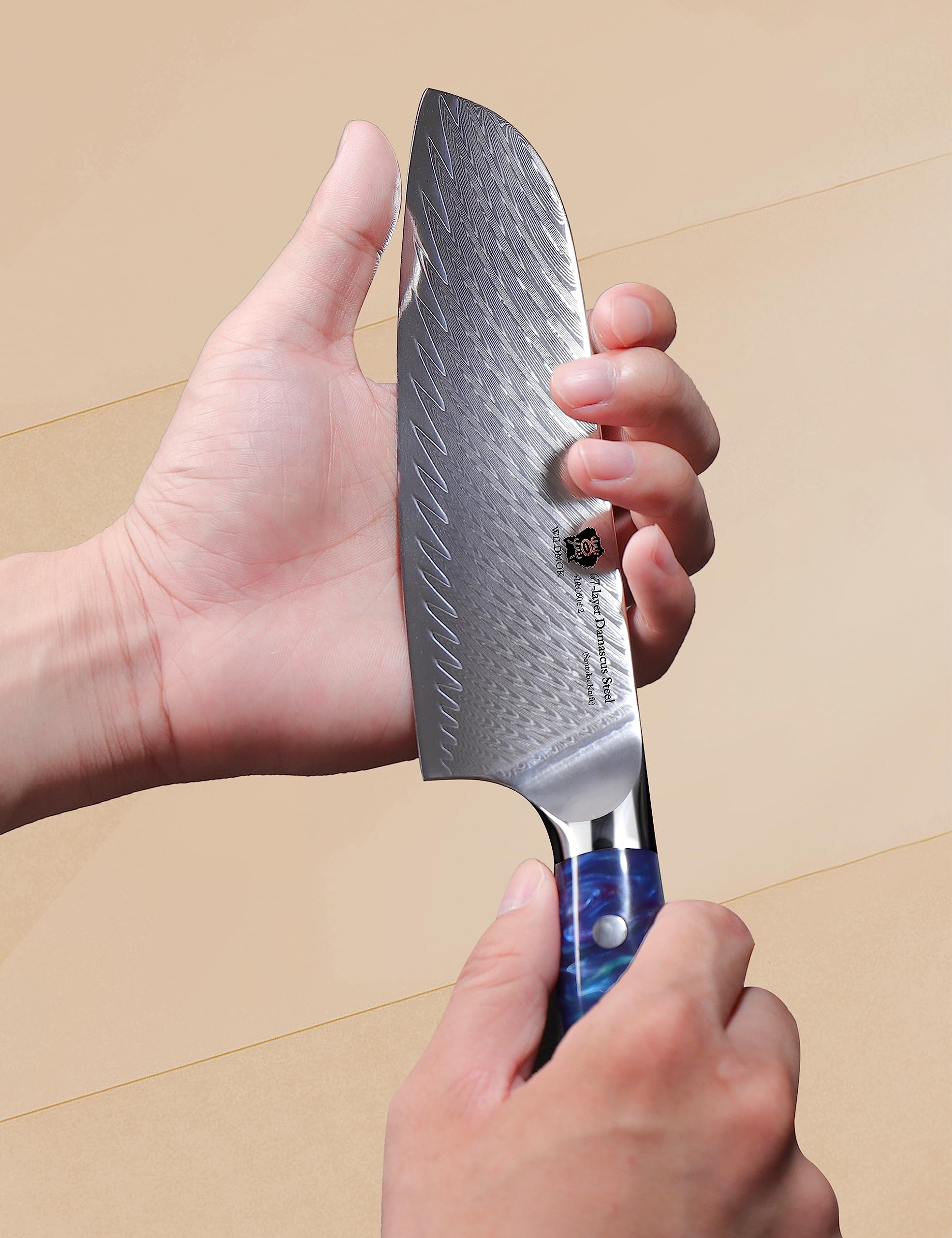 WILDMOK Coltello da Chef, Coltello da Cucina Coltelli da Chef da 17.8 cm, Chef in Acciaio di Damasco Giapponese VG10 Professionale, con Impugnatura Ergonomica Full Tang per Cucina
