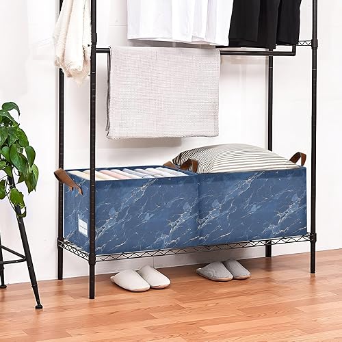 Miniatura 8 de Cartoon Marble Dark Blue Decorative Foldable Storage Baskets Cube Storage Organizer with Handles Shelves Closet Books for Organizing Clothes cajas