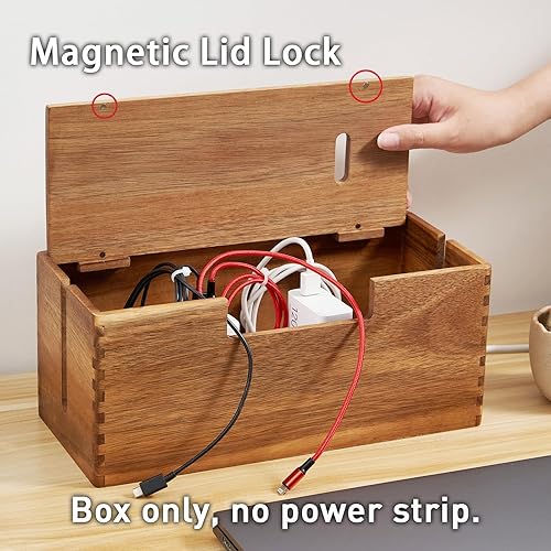 Miniatura 3 de Caja de organización de cables de madera de acacia, organizador de cables de madera para regleta de alimentación, ocultación eléctrica, cables de