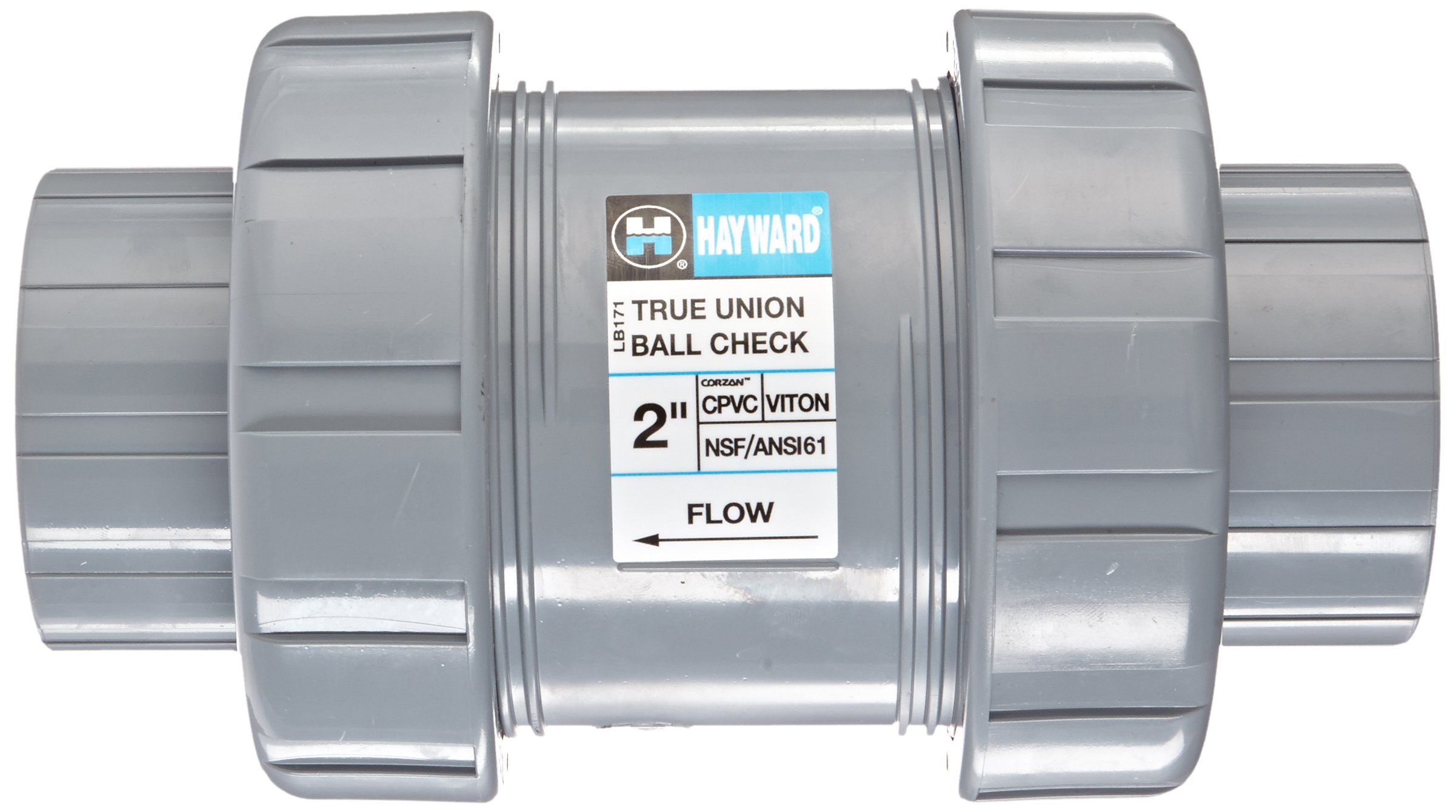 Hayward TC20200ST Series TC True Union Ball Check Valve, Socket/Threaded End, CPVC with FPM Seals, 2