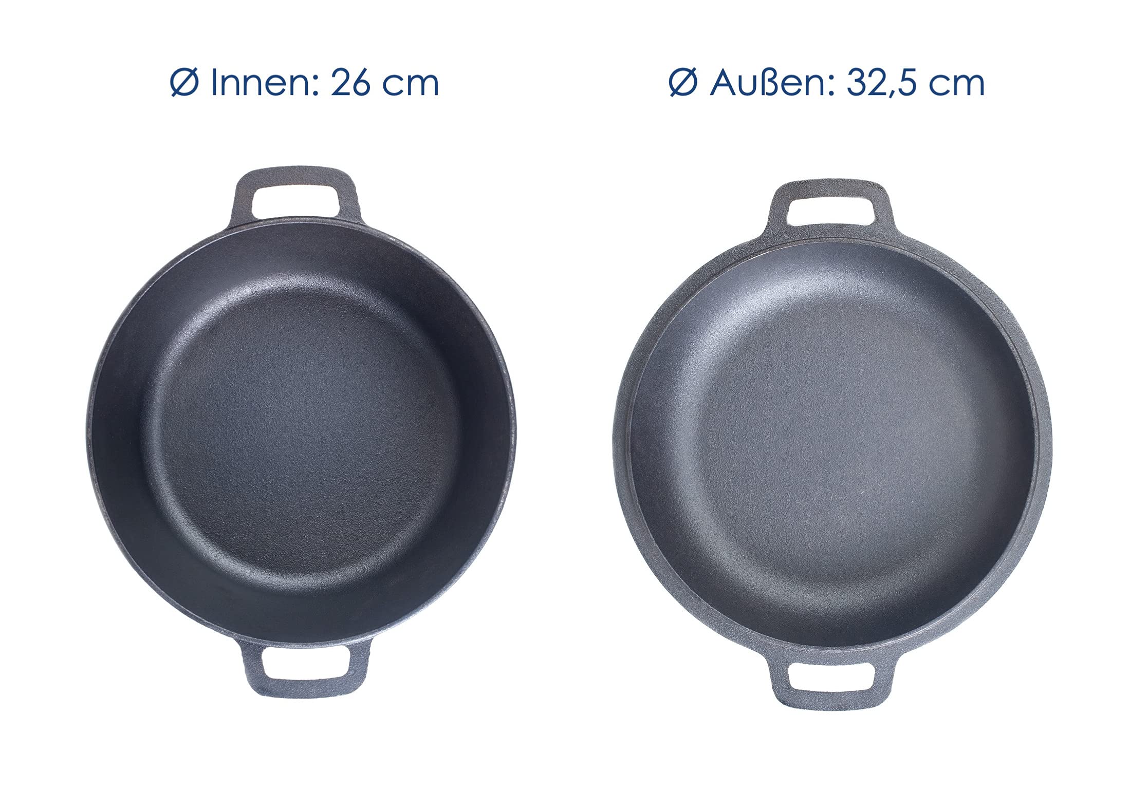 Hanseküche Żeliwny garnek – już wypalony garnek do pieczenia chleba o średnicy 26 cm – wysokiej jakości zestaw 2 w 1 z patelnią, garnek do duszenia, garnek żeliwny do pieczenia chleba, grill garnkowy,