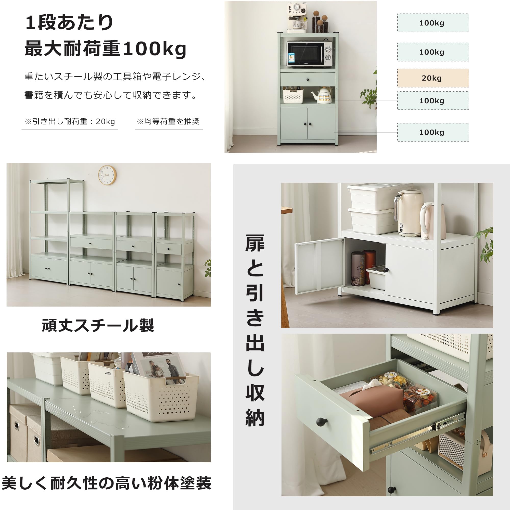 Amazon｜スチールラック 扉付き 引き出し収納 | 奥行40cm スリム | 耐