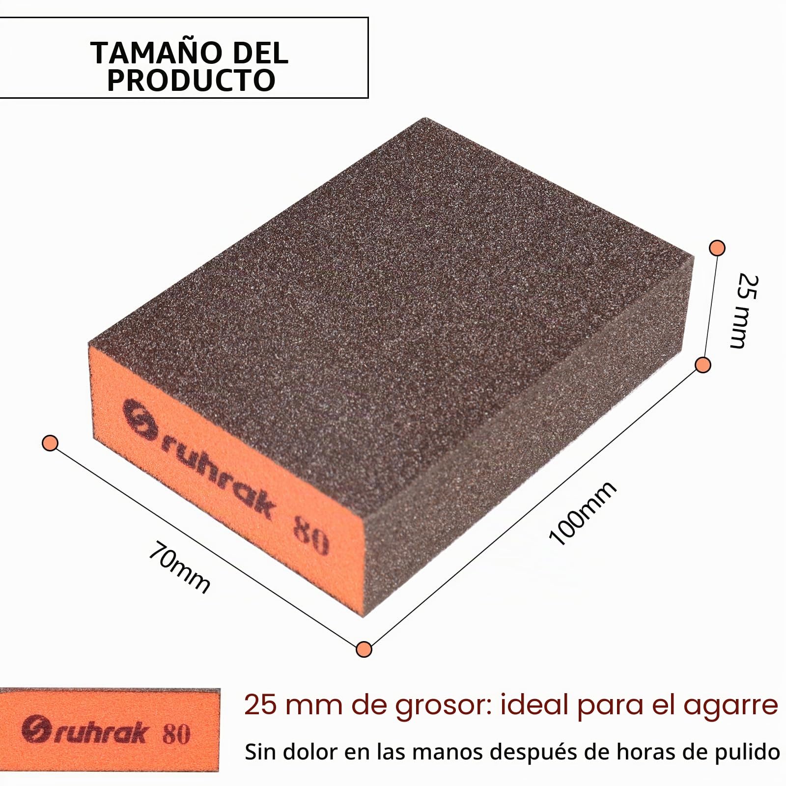 Bloque de Lijado 6 Piezas, Esponjas de Lijado Duras, Grano 1x 80/100/120/180/320/400, Almohadillas de Lijado Reutilizables en Seco y Húmedo para Madera, Plástico, Paneles de Yeso