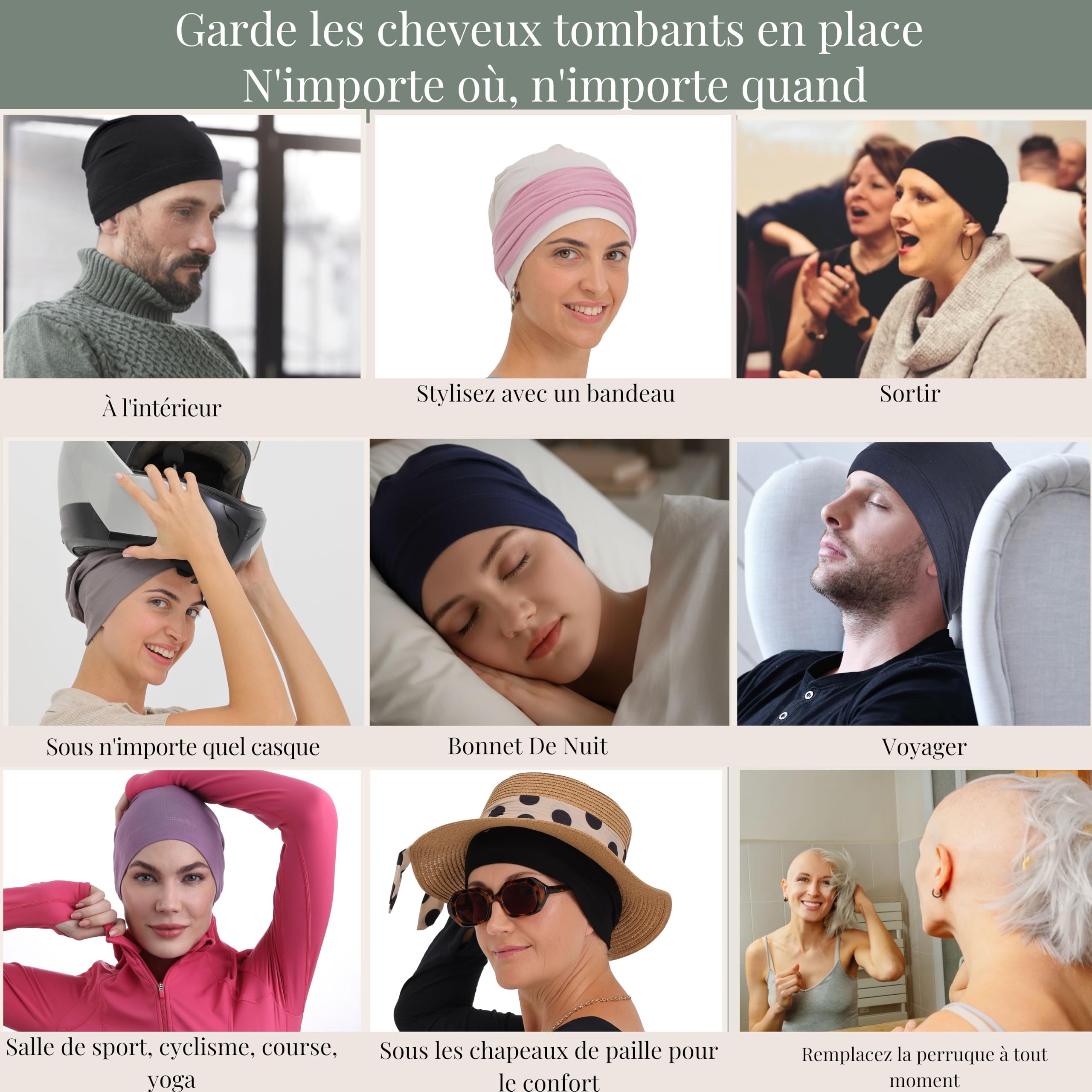 Deresina Bonnet Chimio en Bambou pour Femmes et Hommes – Ultra-Doux et Respirant, Ideal pour l Alopecie et la Perte de Cheveux, Jour et Nuit, Alternative a la Perruque - 4