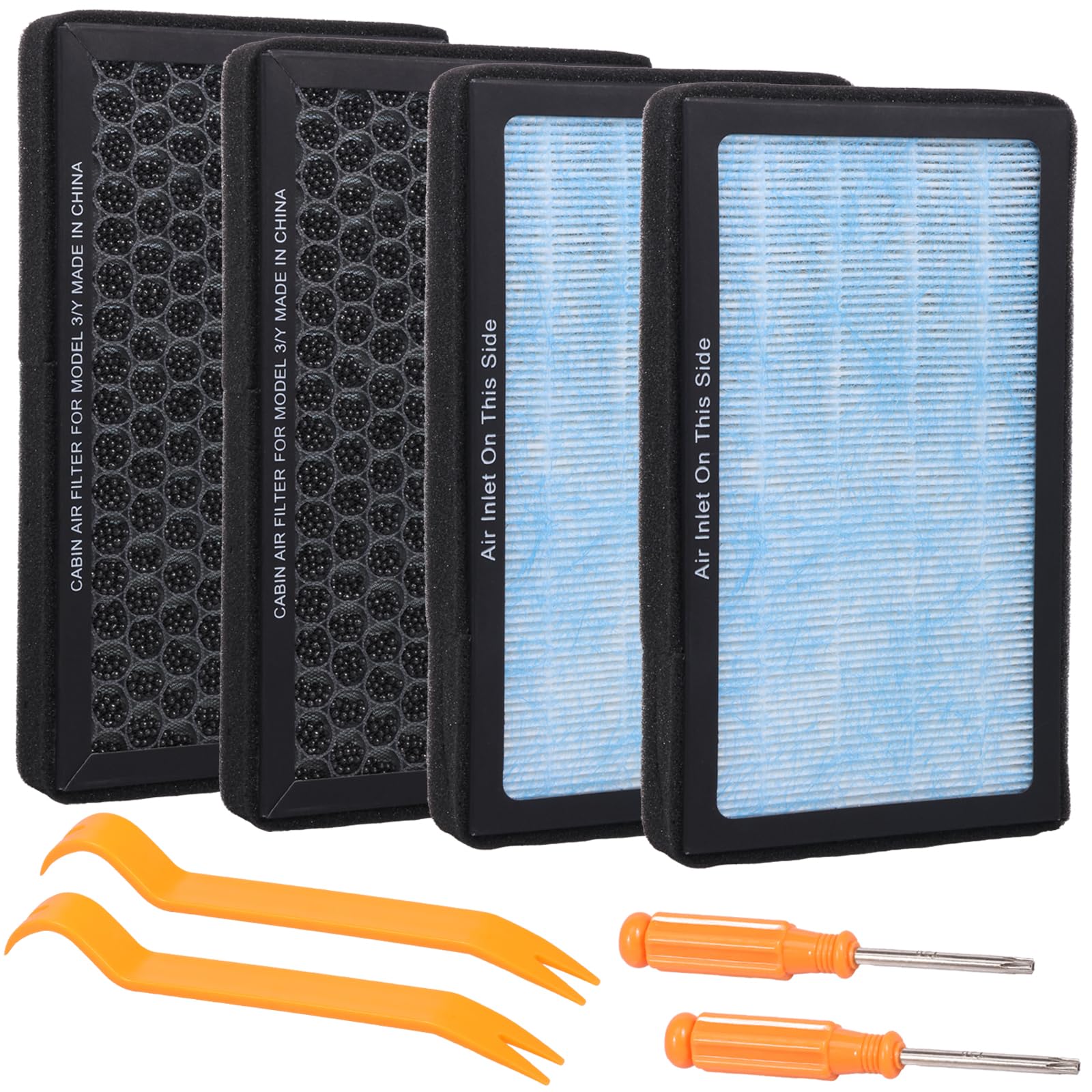 Lot de 4 accessoires de filtre à air d'habitacle, filtre HEPA de rechange avec charbon actif premium, structure de filtration en 4 étapes pour modèle 3 2016-2025 modèle Y 2020-2025