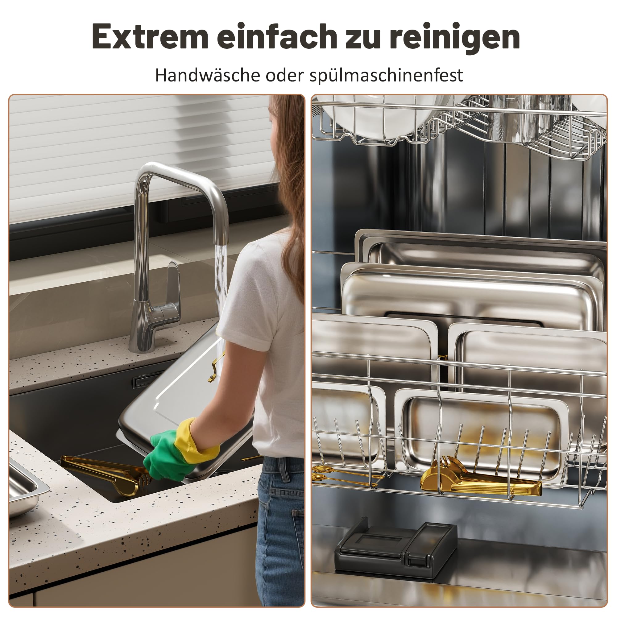 4 Stück Rechteckig Chafing Dish 9QT Edelstahl Warmhaltebehälter | Bain-Marie Heizung, 7 Pfannen, Komplettes Set mit Utensilien, Faltbarer Ständer, Stapelbare, für Kreise, Hochzeit, Catering