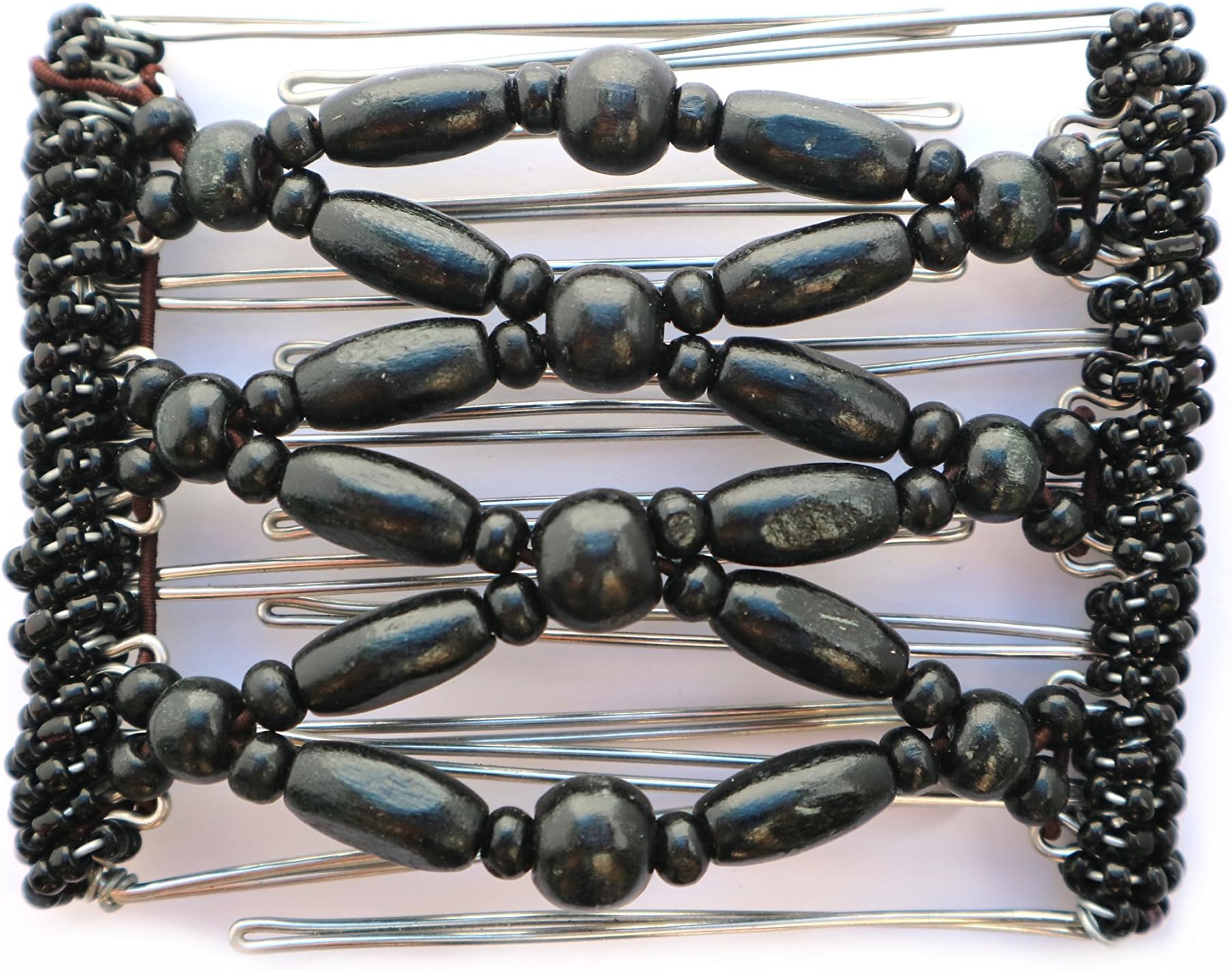 African Butterfly Hair Clip 7cm Interlocking Stainless Steel Combs | All Black Beads