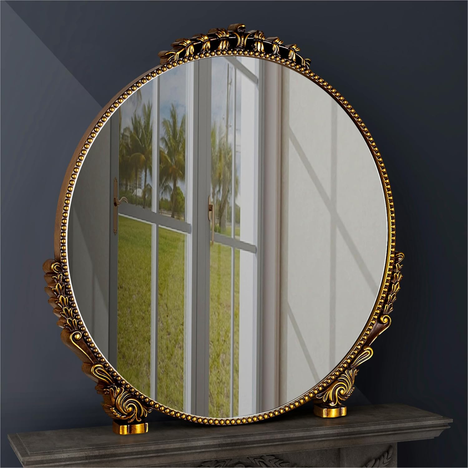 SHYFOY Antique-Gold Mirrors for Wall Decor, 30" Round Wall Mirror Decorative, Vintage Baroque Large Mirrors for Living Room Entryway Powder Room, Antique-Gold 30"L x 30"W