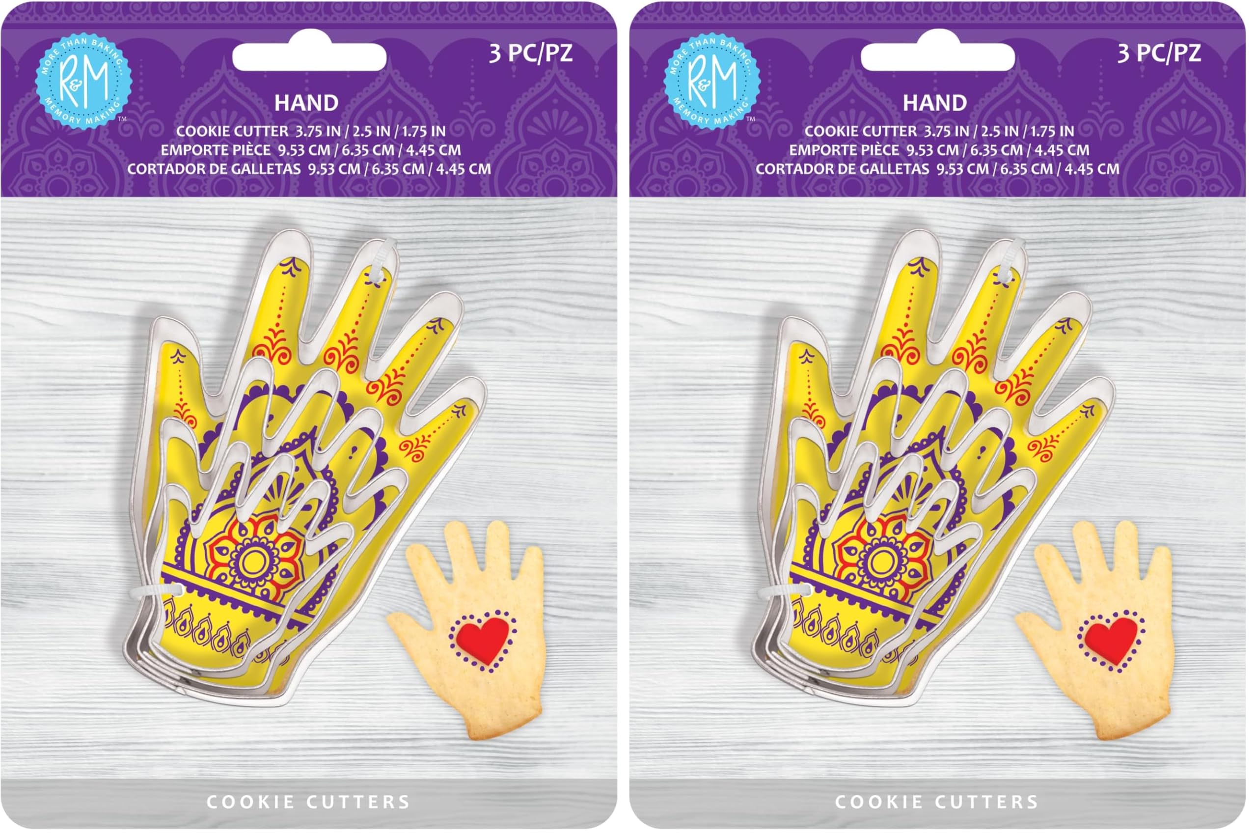 R&M Hand Shaped Cookie Cutter 3-Piece Set (Pack of 2)