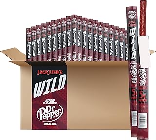 Jack Link's WILD Snack Sticks, Dr Pepper Inspired Flavors - Great Protein Snack Stocking Stuffers and gifts with 5g of Protein per Serving, Keto Friendly, Individually Wrapped - 1.0 oz (Pack of 20)