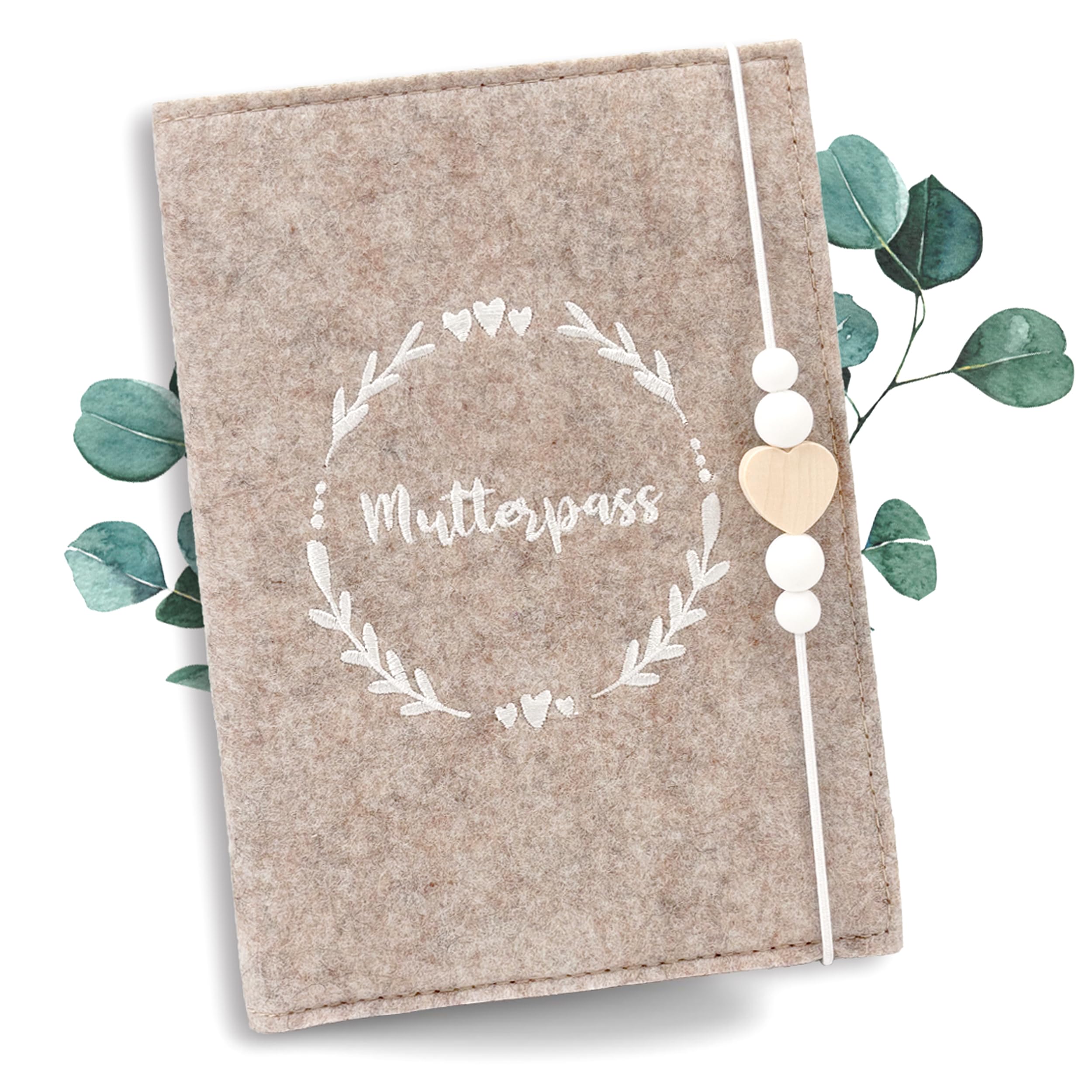 Minilino Premium Filz Mutterpasshülle - Hochwertiger stick auf Filz - Schwangerschaftsgeschenk (Filz Mutterpasshülle, beige)