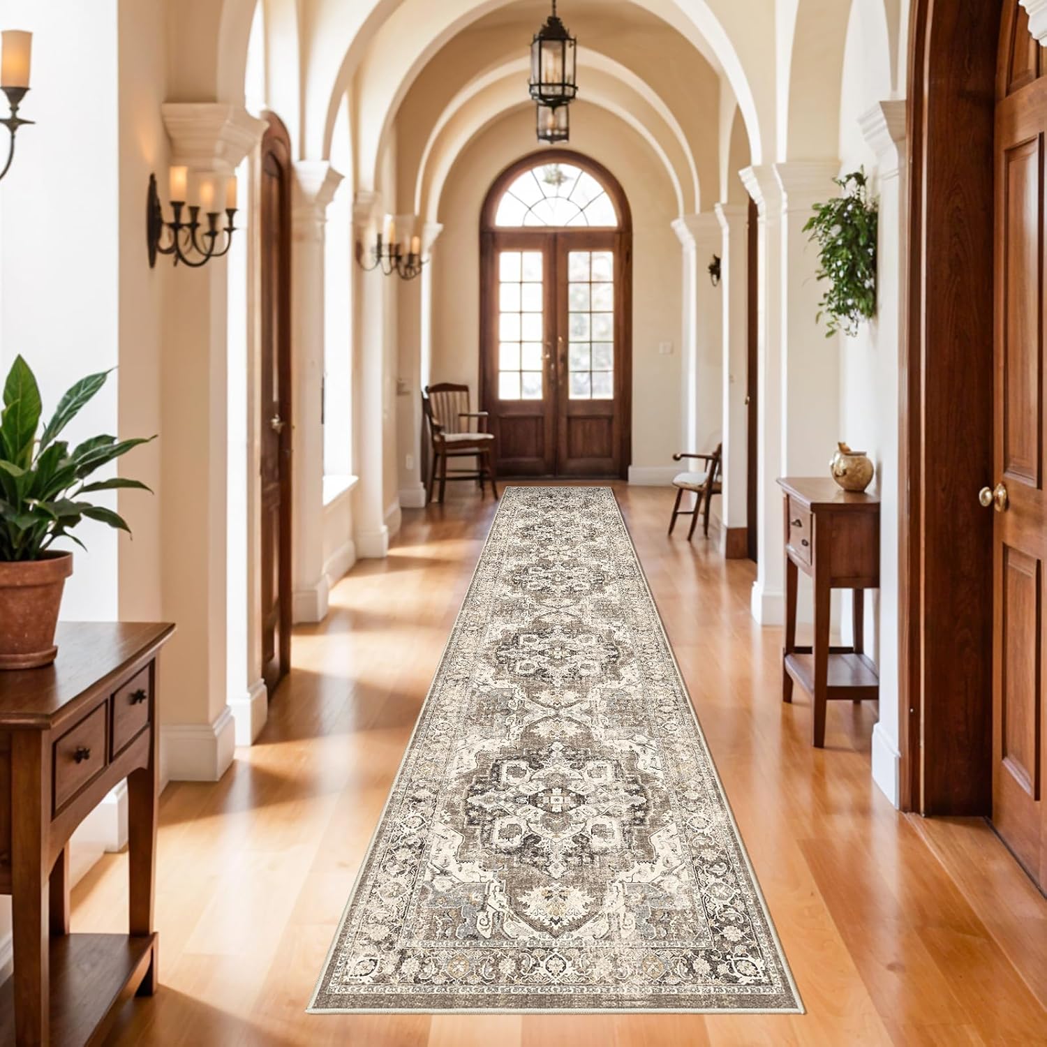 YOUFORTONG 3x16 Long Entryway Runners?Washable Hallway Rug Non Slip Rug Runner with Rubber Backing for Bathroom Non Shedding Farmhouse Soft Kitchen Runner Rug (Beige, 3X16) 3' x 16' (Rectangular) Beige