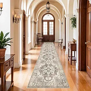 YOUFORTONG 3x16 Long Entryway Runners:Washable Hallway Rug Non Slip Rug Runner with Rubber Backing for Bathroom Non Shedding Farmhouse Soft Kitchen Runner Rug (Beige, 3X16)