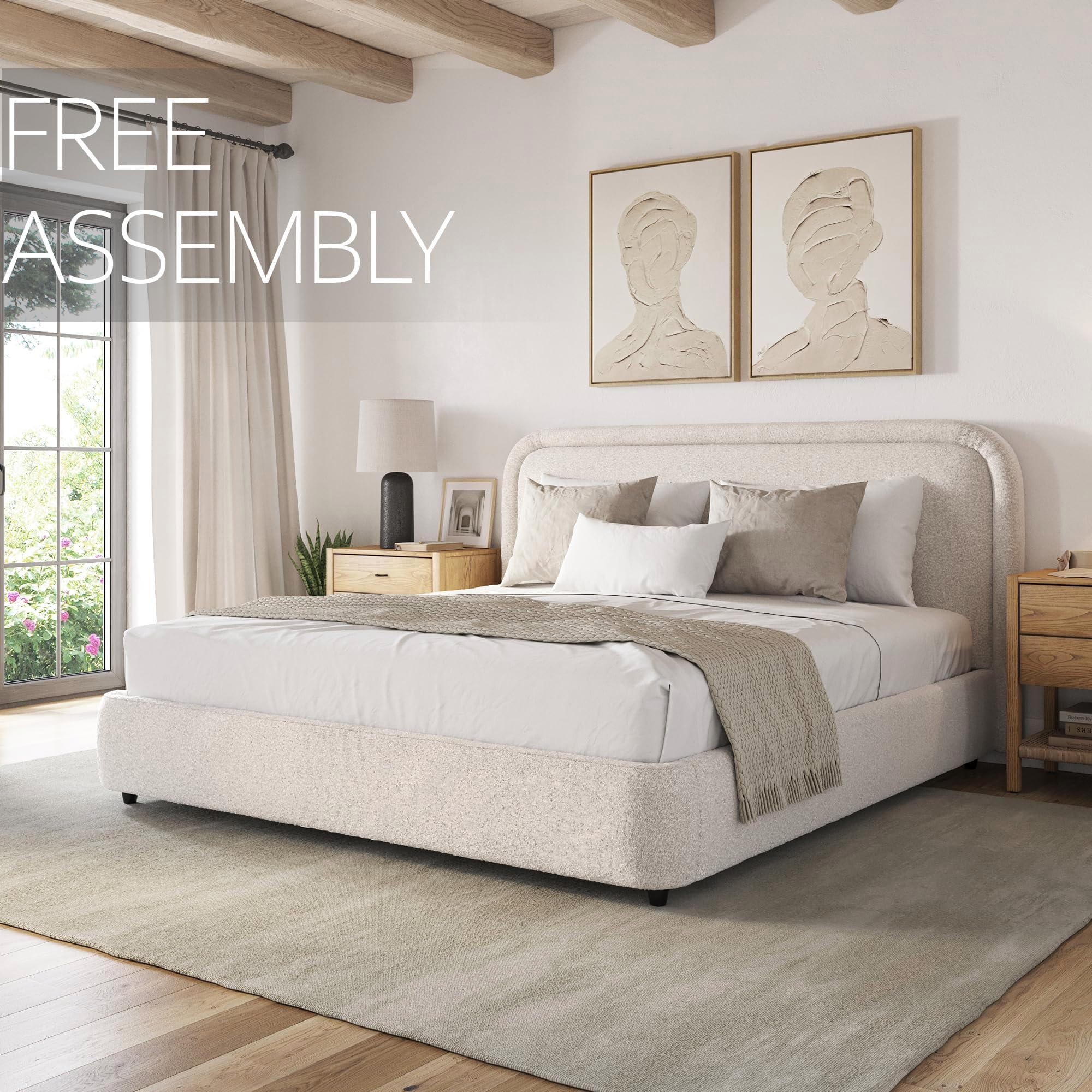 Create Comfort Queen Bed Frame with Headboard Boucle — free download
