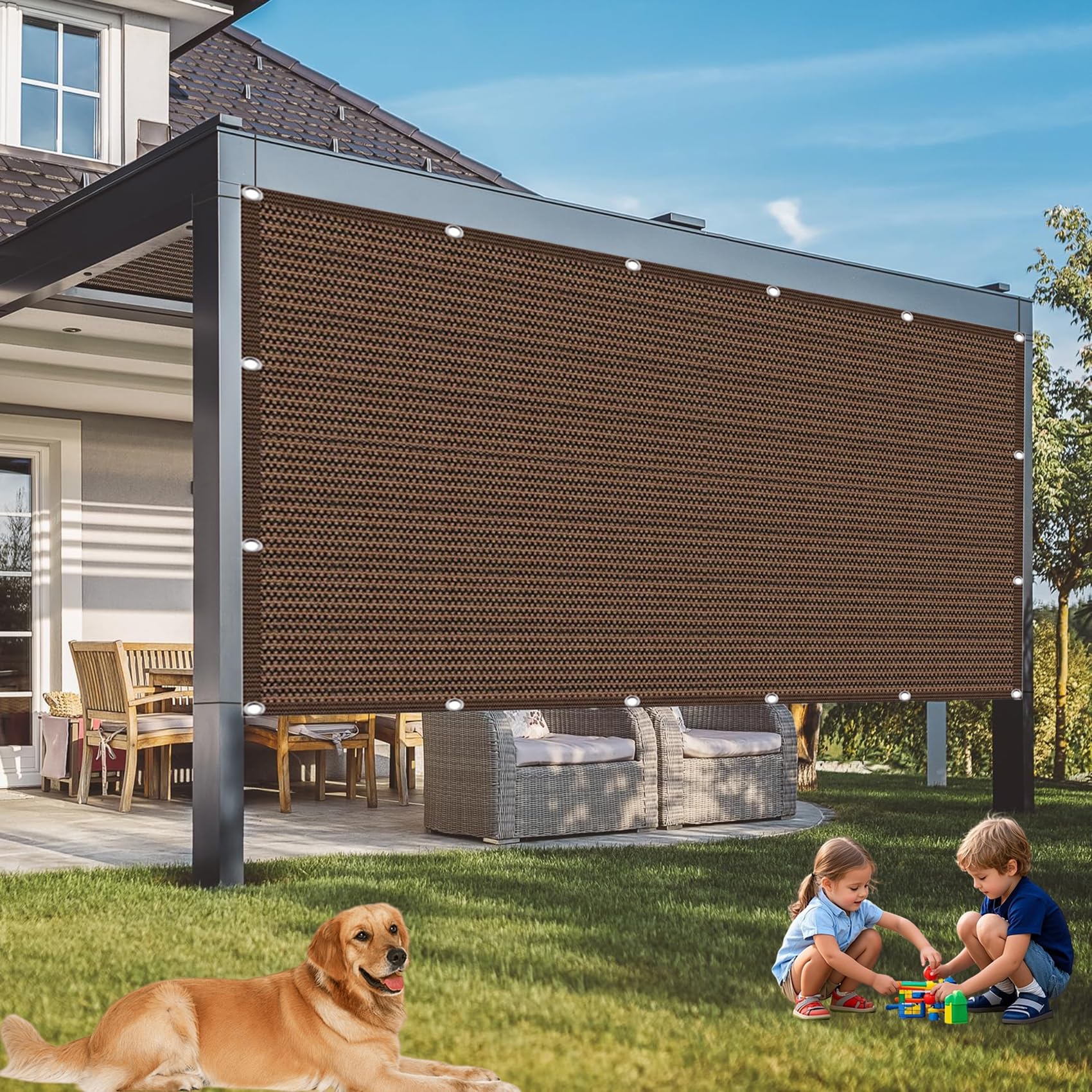 Rettangolare Telo Ombreggiante 200 x 320 cm, Protezione Uv, Permeabile All'Aria e All'Acqua, Rete Telo Ombra, Rete Ombreggiante per Esterno Terrazzo Balcone Giardino, Marrone