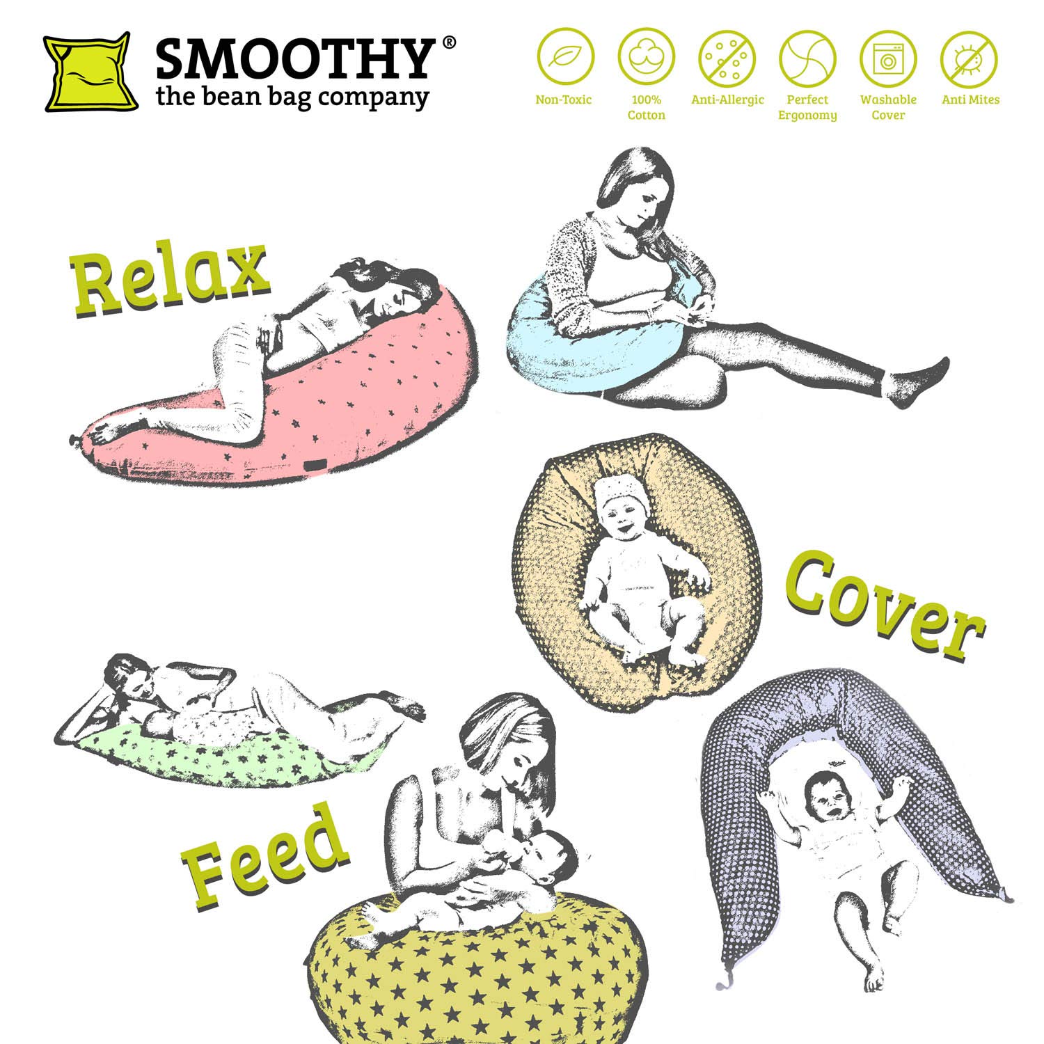 Coussin d'allaitement SMOOTHY pour Grossesse et Sommeil latéral Mère Bébé Gris