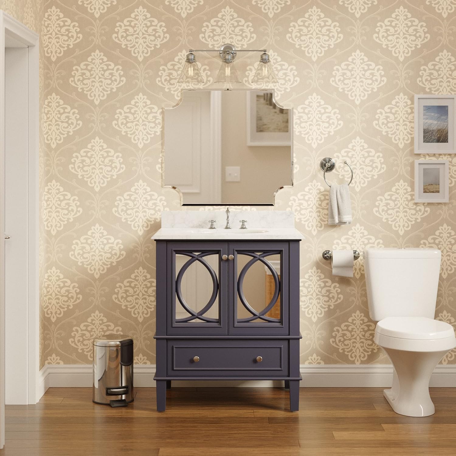 Olivia 30-inch Bathroom Vanity (Carrara/Marine Gray): Includes Marine Gray Cabinet with Authentic Italian Carrara Marble Countertop and White Ceramic Sink