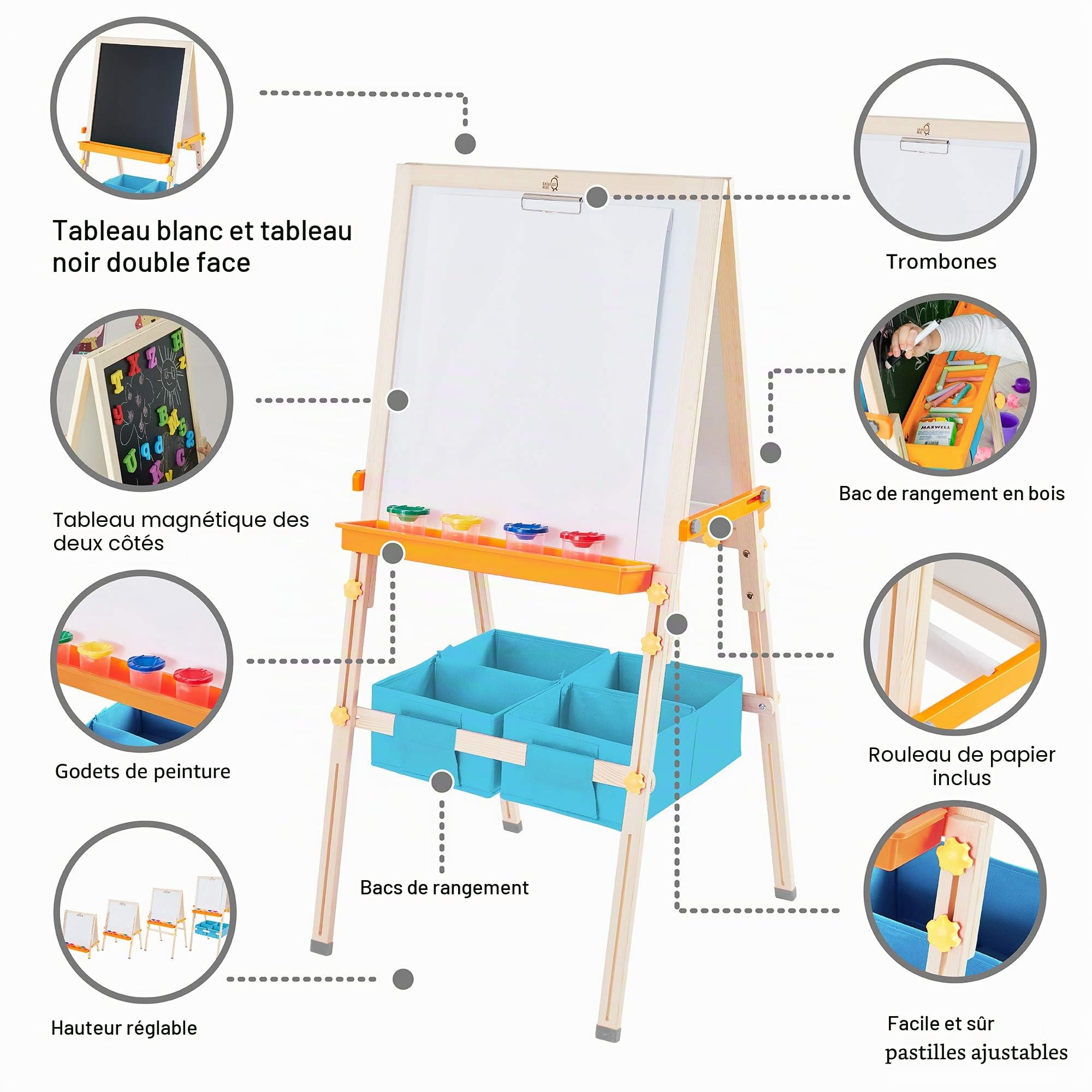 Teamson Kids Tableau évolutif chevalet Enfant en Bois Multifonction 3 en 1 avec Rangement Bleu Fille garçon Mixte TK-FB028G
