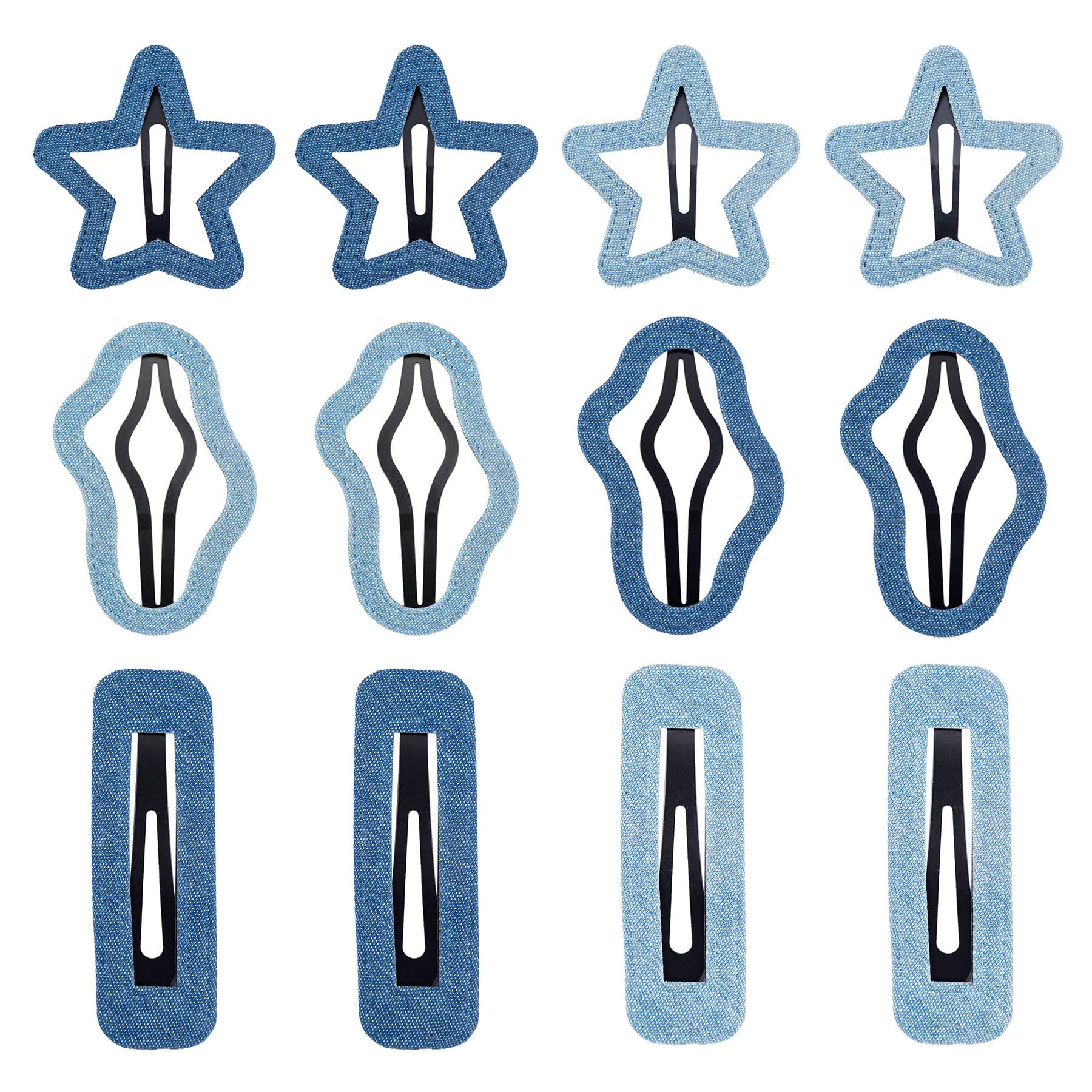 Framendino, 12 Pack Blue Snap Hair Clips Leather Cloud Star Hairpins Barrettes for Women