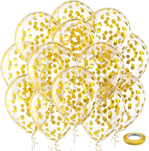 Bezente - Globos de 12 pulgadas de látex con confeti para bodas, graduaciones, despedidas de soltera y cumpleaños, aptos para helio, dorado, 60