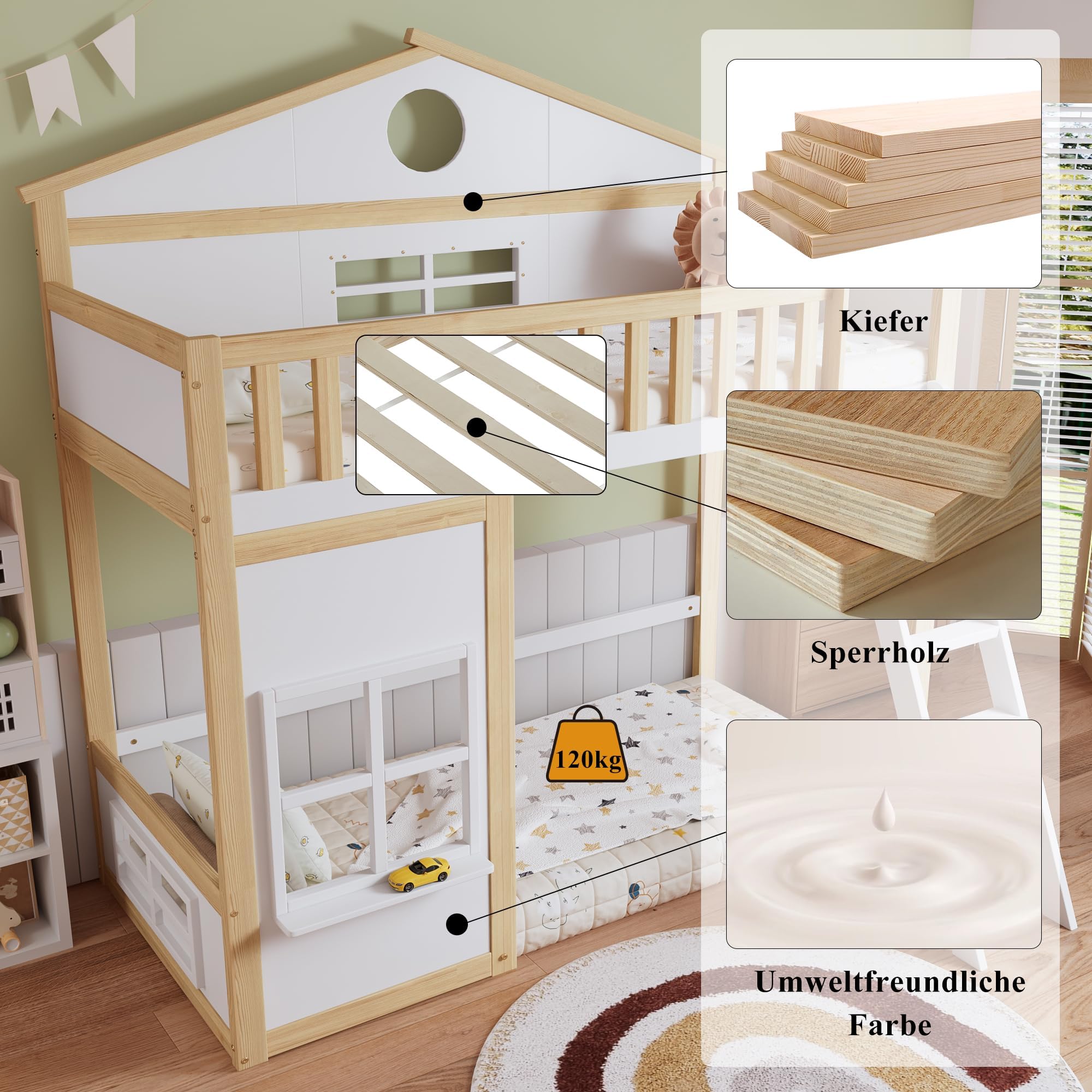 Litera infantil de 90 x 200 cm, con barandilla de seguridad y somier