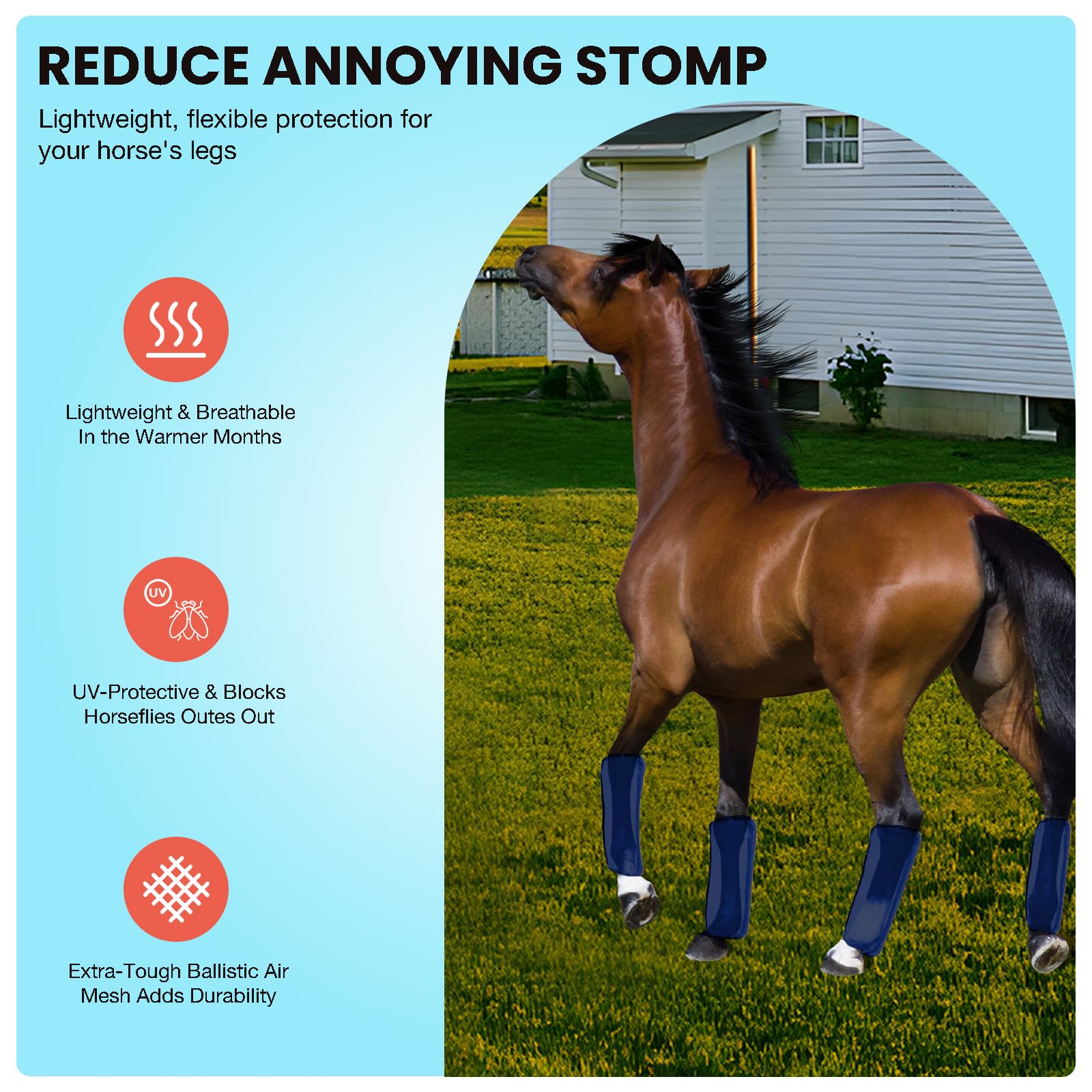 Mesh Fly Boots Horse Fly Boots Mesh Fly Wraps Leg Guard for Horse Set of 4 (DarkBlue)