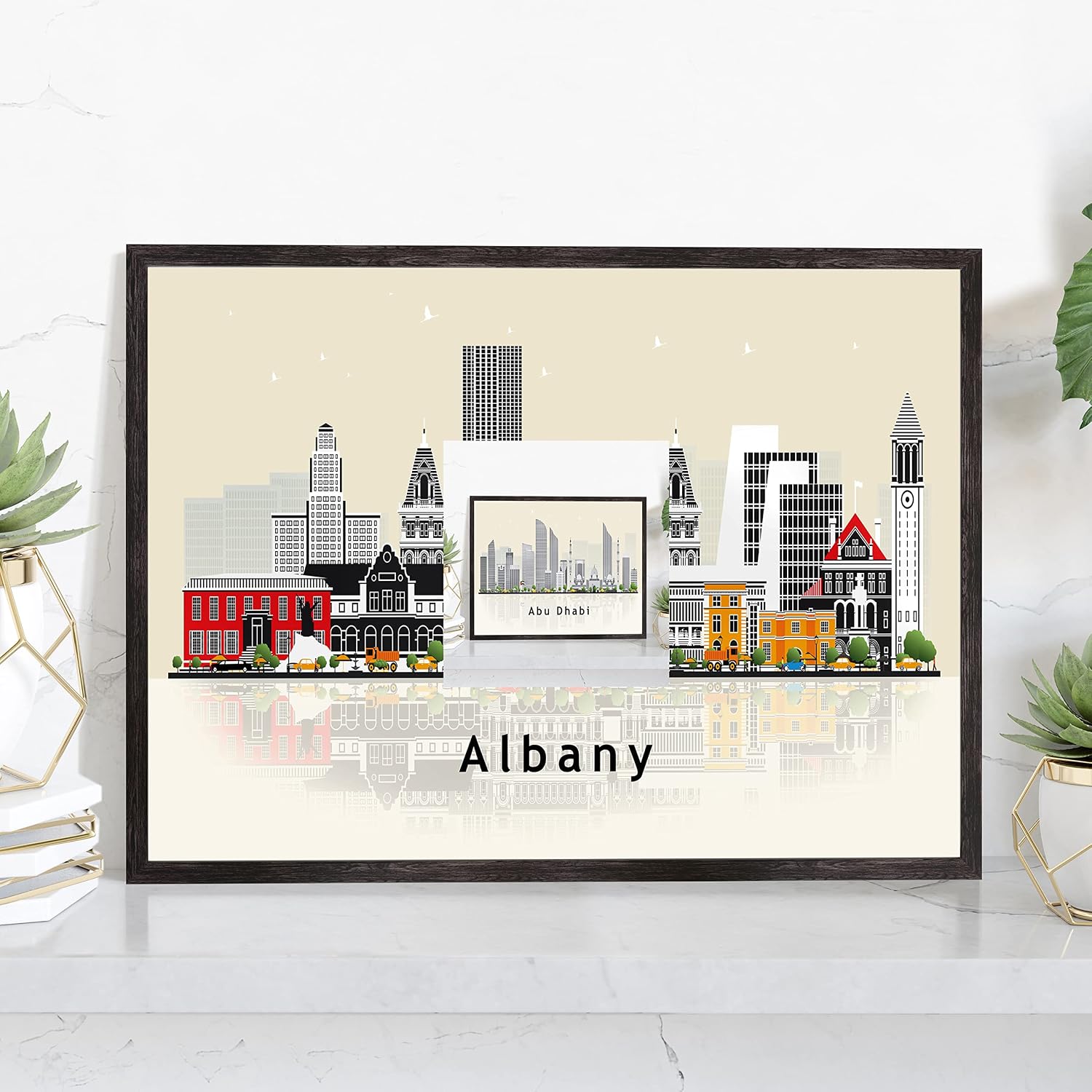 Pera Print Abu Dhabi Poster, United Arab Emirates Illustration Skyline City Poster, Modern Skyline Abu Dhabi Poster, Cityscape and Landmark Print, Home-Office Wall Art Decoration - 12x18 Inches