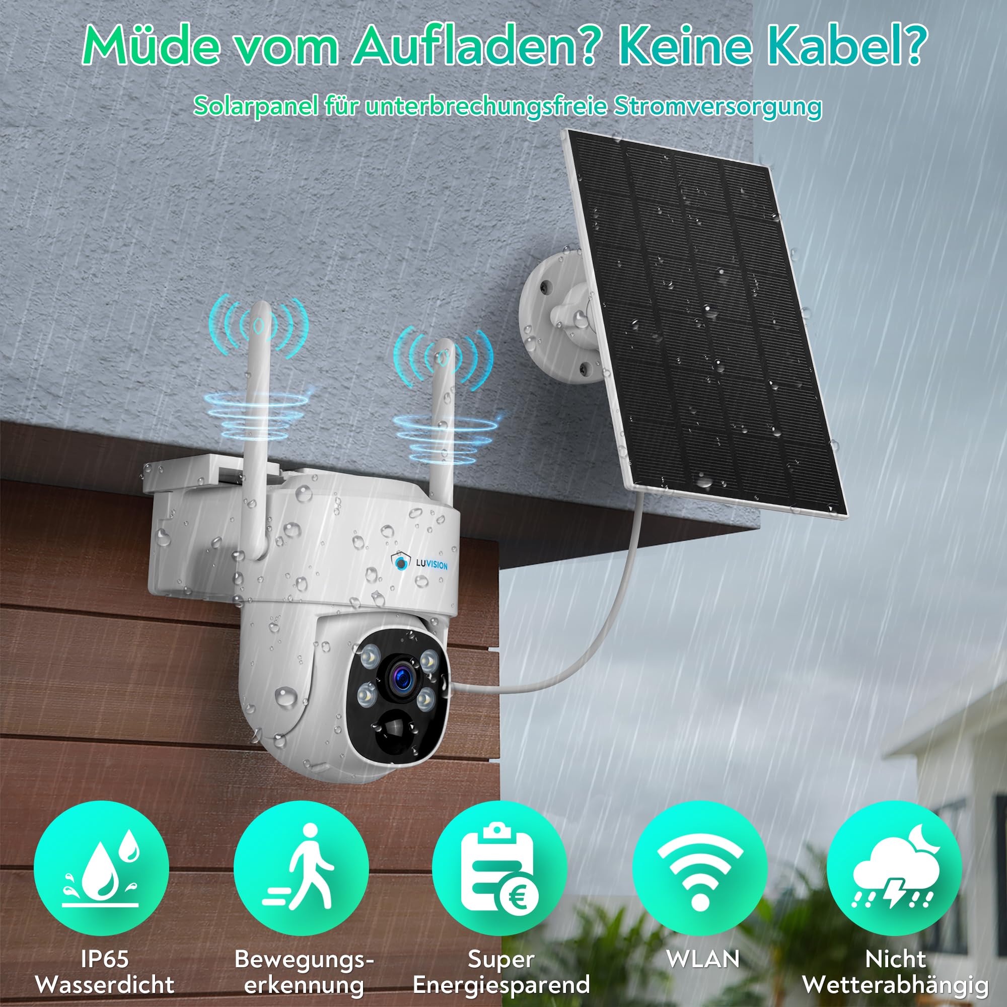 Dual WLAN PTZ Überwachungssystem mit LED Monitor 4MP Solar PTZ Überwachungskamera Mikrofon, Sirene, Smarte Nachtsicht (Erweiterungskamera)