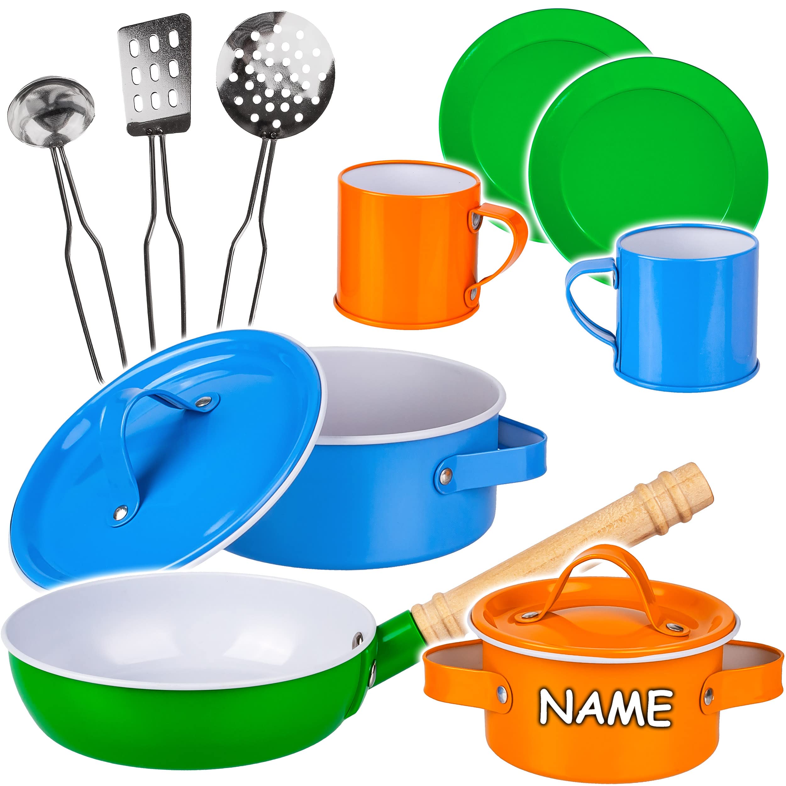 alles-meine.de GmbH 12 TLG. Set Kinder - Kochset - Topfset & Geschirrset - Puppengeschirr/Kochtopfset - Antihaft - aus Metall/echte Edelstahl Blech Töpfe/Panne + Küchenhe..