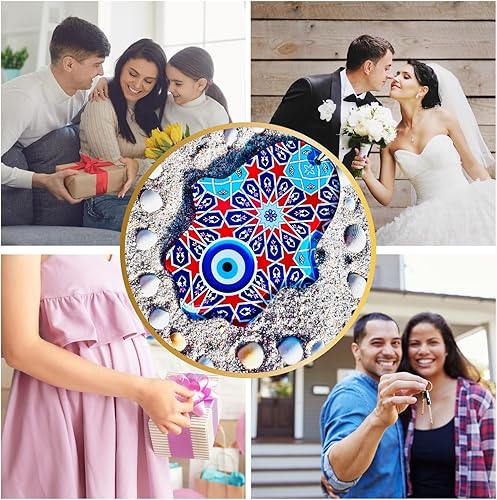 Miniatura 4 de Macroria Paquete de 3 cajas de regalo hechas a mano con protección ocular Fusion Hamsa Hand Evil Eye, adornos de decoración de pared con