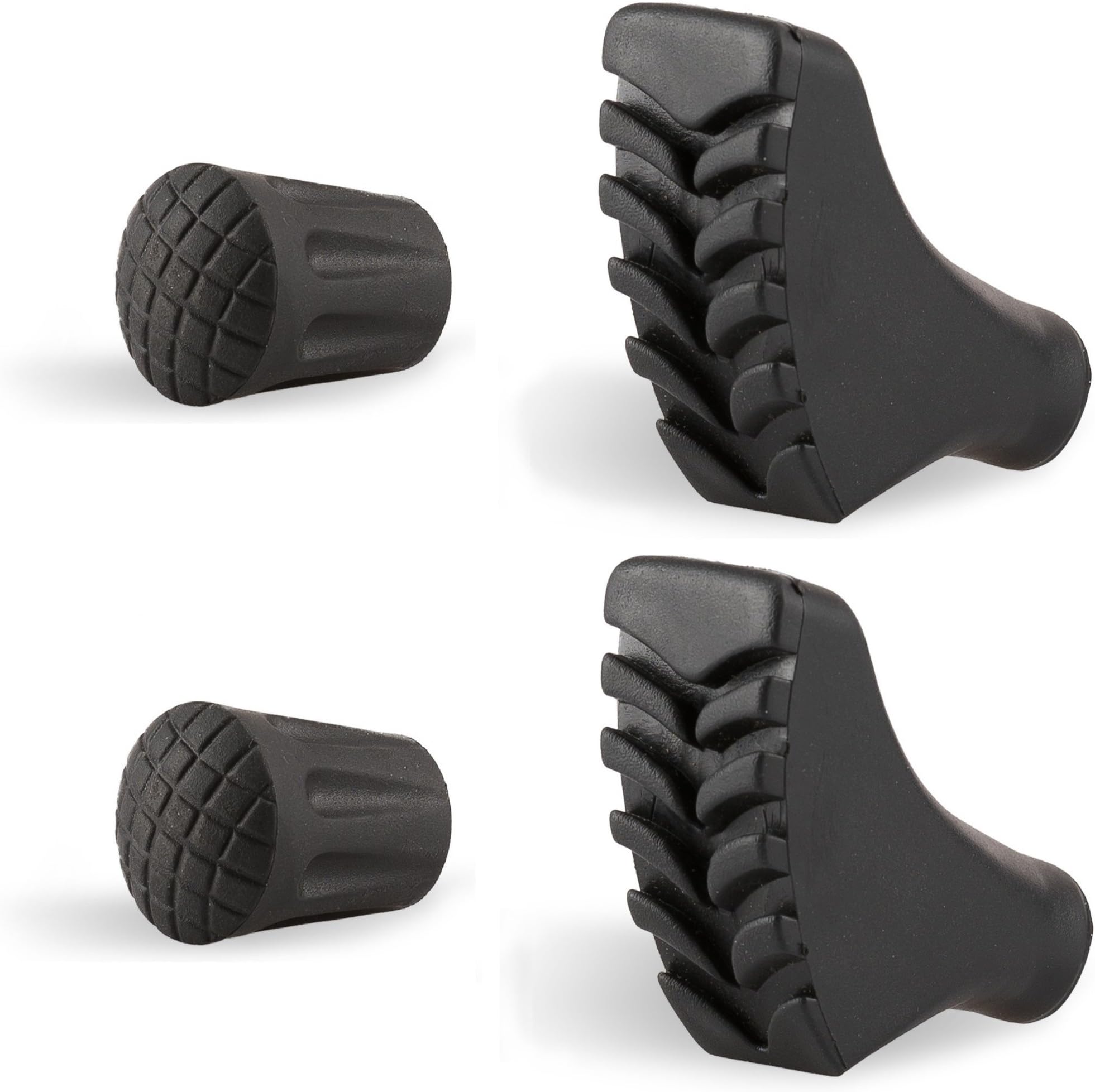 Trekking Walking Pole Replacement Tips Made of Premium Durable Rubber/Hiking Staff Tips for Pavement, Rocks, Gravel/Shock Absorbing, Better Grip, Traction and Stability - Set of 4 Pieces