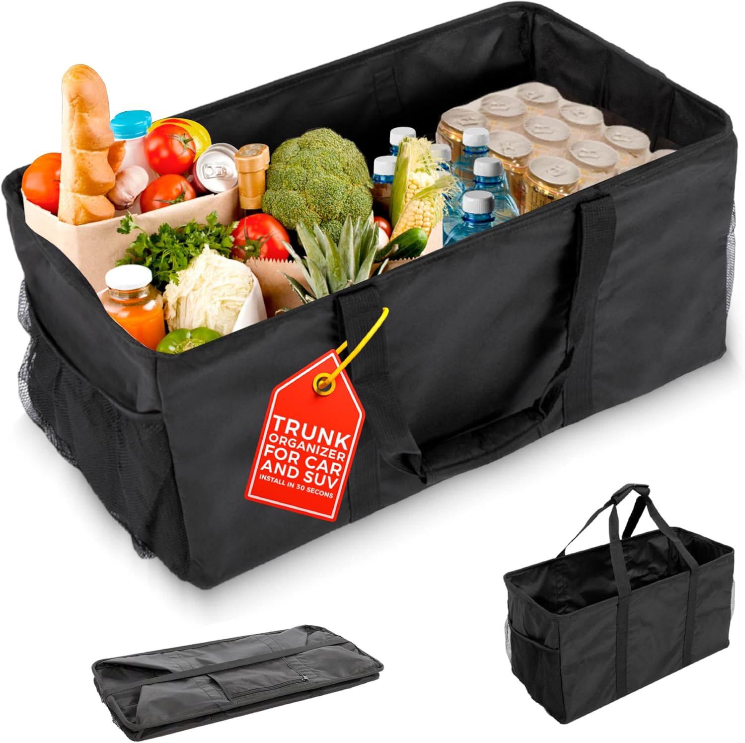 Yesod Trunk Organizer For Car - 3 Compartments Car Storage Organizer Collapsible Truck Bed Organizer Black Cargo Organizer Foldable Trunk Organizer Style 2