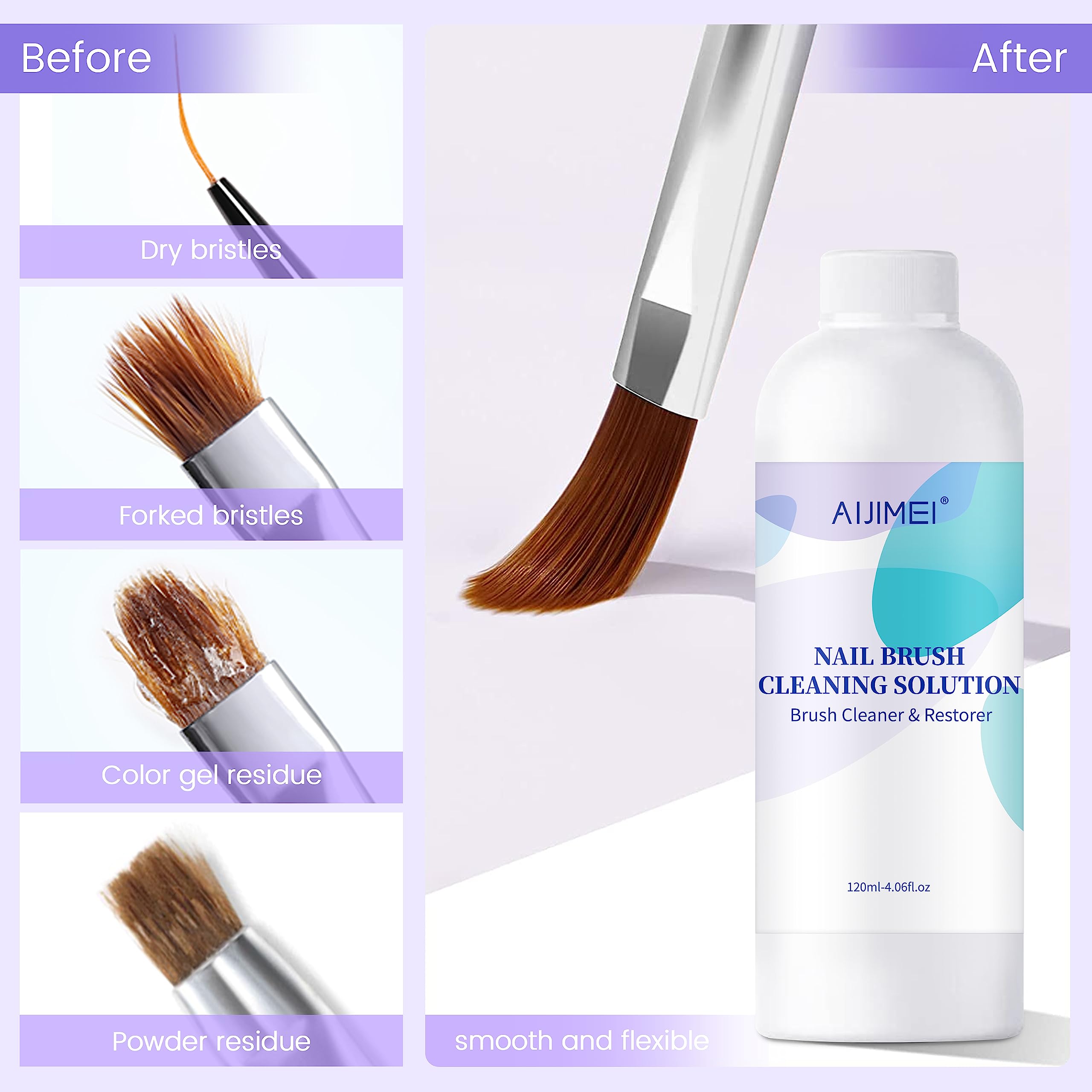 Aijimei Nail Brush Cleaner Restorer Solution Acrylic Nail Brush Cleaner Quickly Clean for Acrylic Nail Brushes Glitter Gel Nail polish Brushes - Image 4