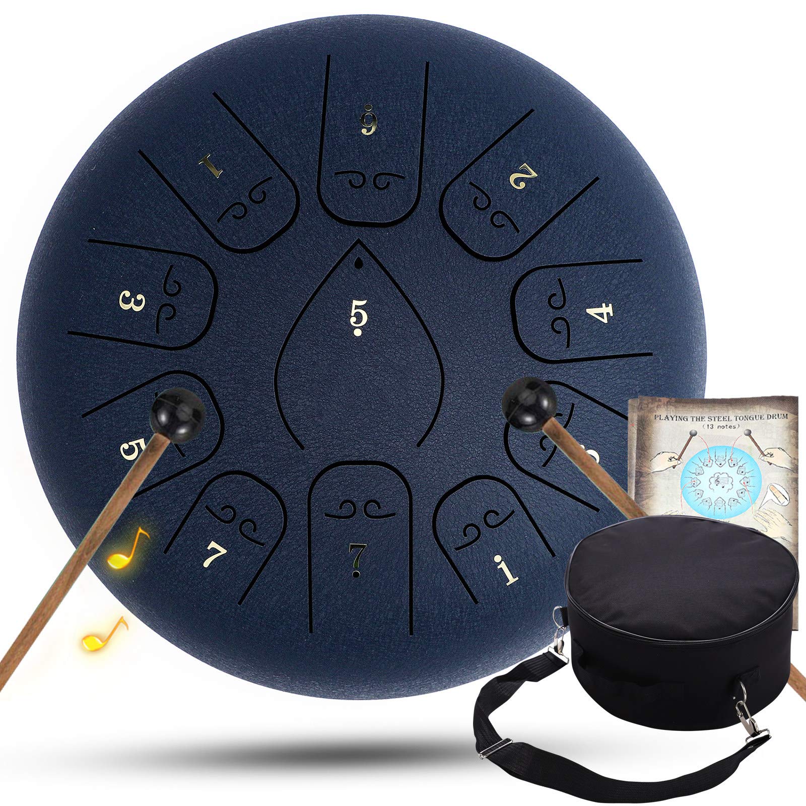 Stalowy bęben językowy, bęben językowy bęben językowy 11 nut 12 cali Chakra Steel Drum Instrument perkusyjny z wyściełaną torbą podróżną i granatowym