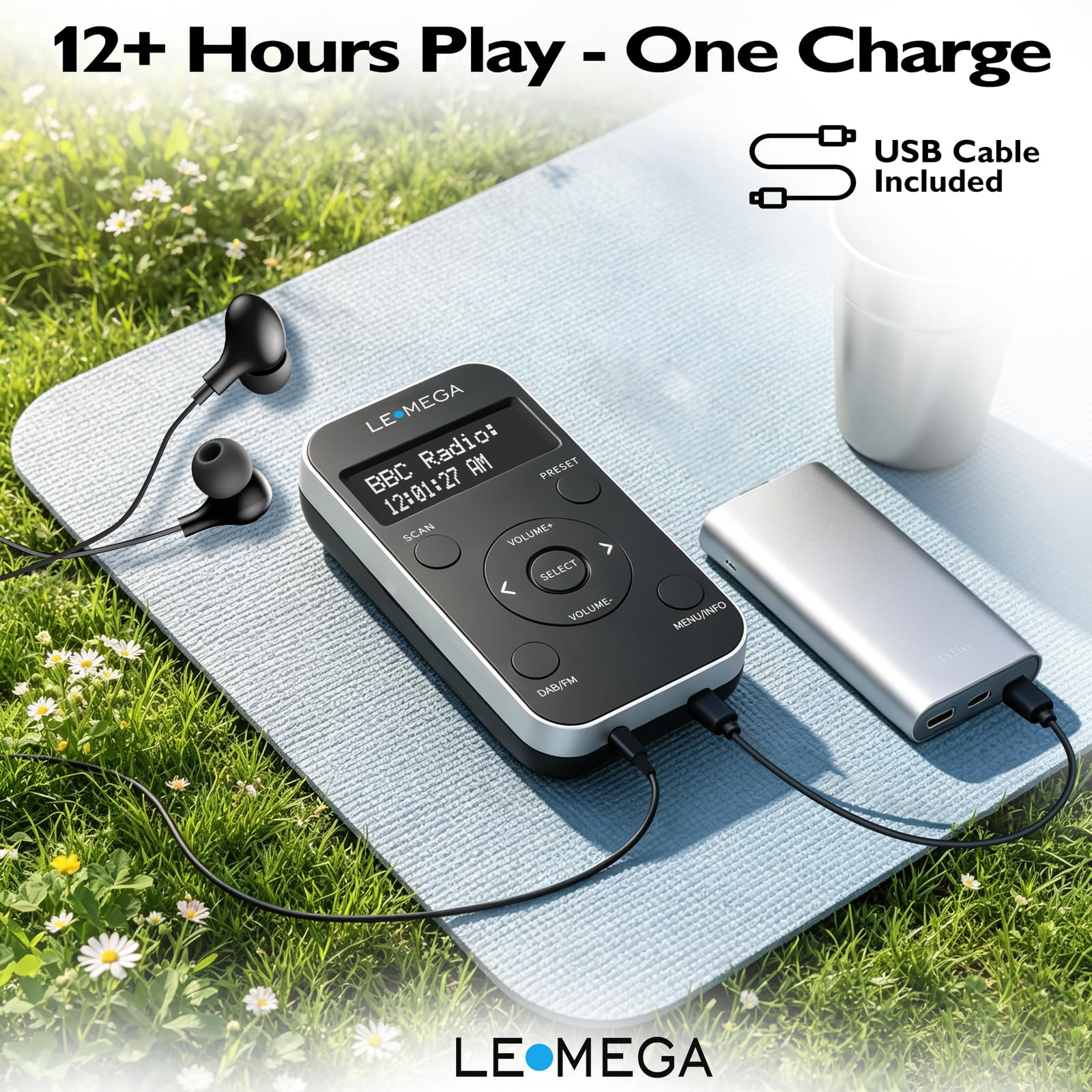 LEMEGA PR1L Radio Dab de Poche, Radio FM,Radio Dab+ Portable, écouteurs Inclus, Batterie Rechargeable, 40 présélections, écran LCD, Radio Dab pour Le Sport avec Interrupteur verrouillable.Noir/Argent