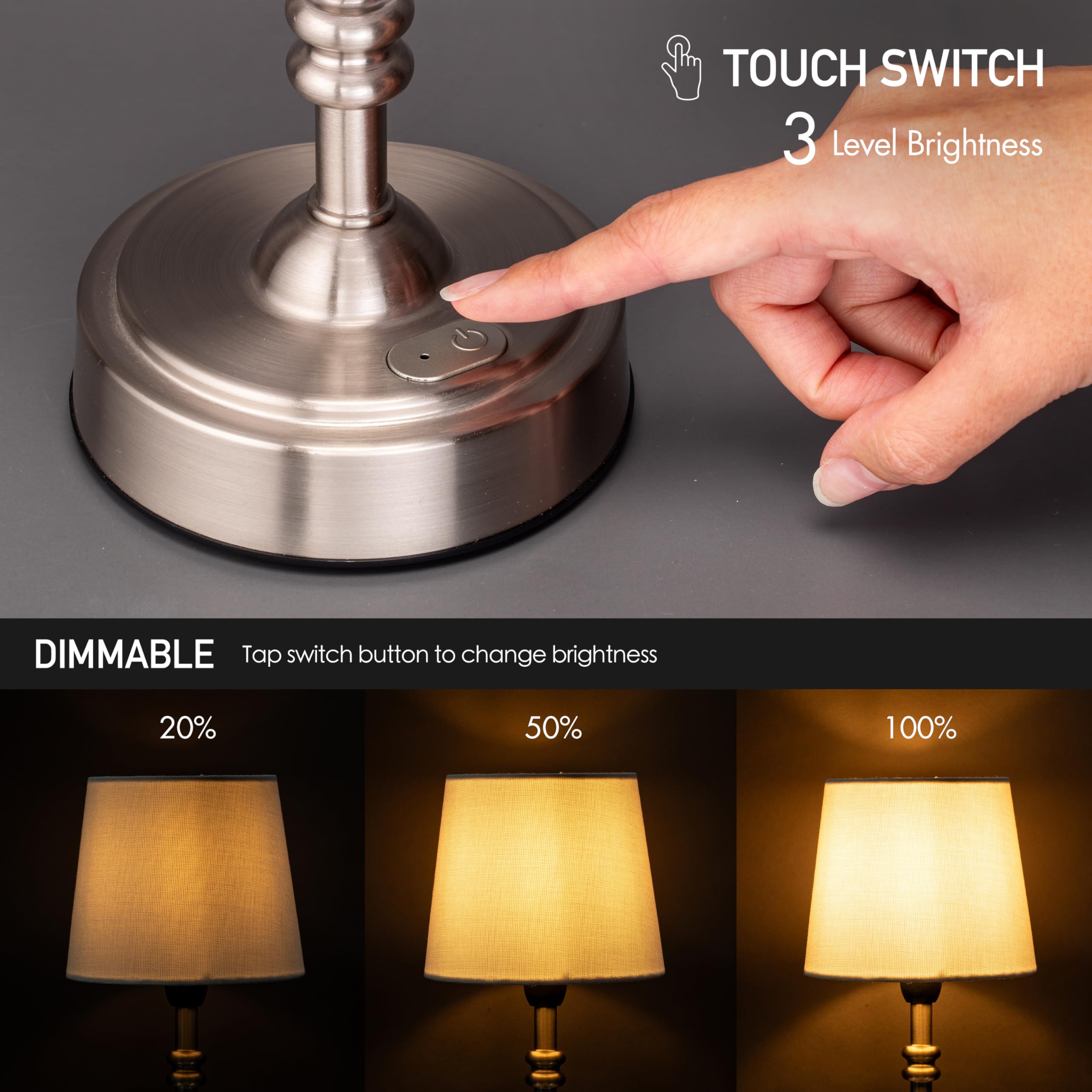 O'Bright Seraph Mini Kabellose LED Tischlampe mit Dimmer, eingebauter wiederaufladbarer Akku, Helligkeit 3 Stufen, Tischlampe für Terrasse, Nachtlampe, Nachtlicht